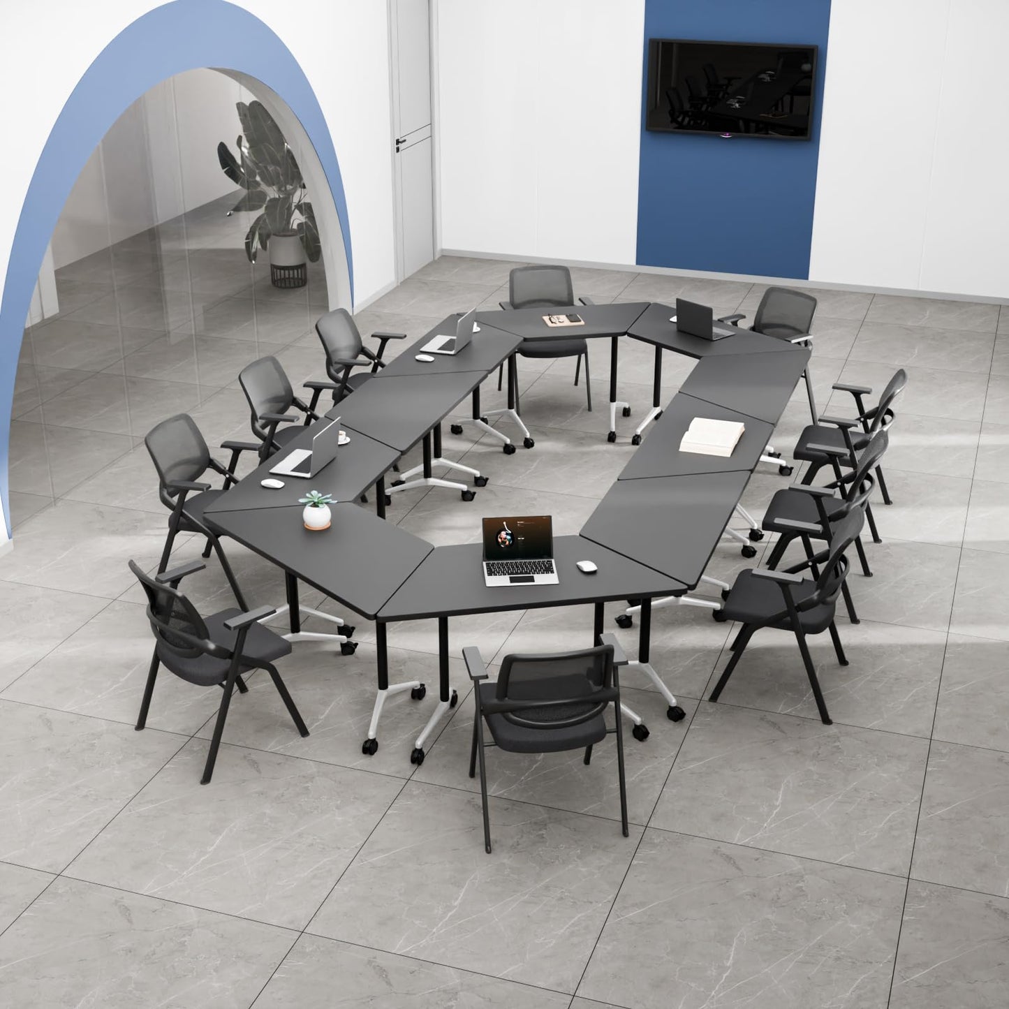 8 Pack Folding Conference Table,T-Shaped Conference Room Tables with Wheels, 47.2 in Modern Conference Table,Mobile Modular Seminar Meeting Desk for Classrooms,Office & Seminar (8, Dark Gray)