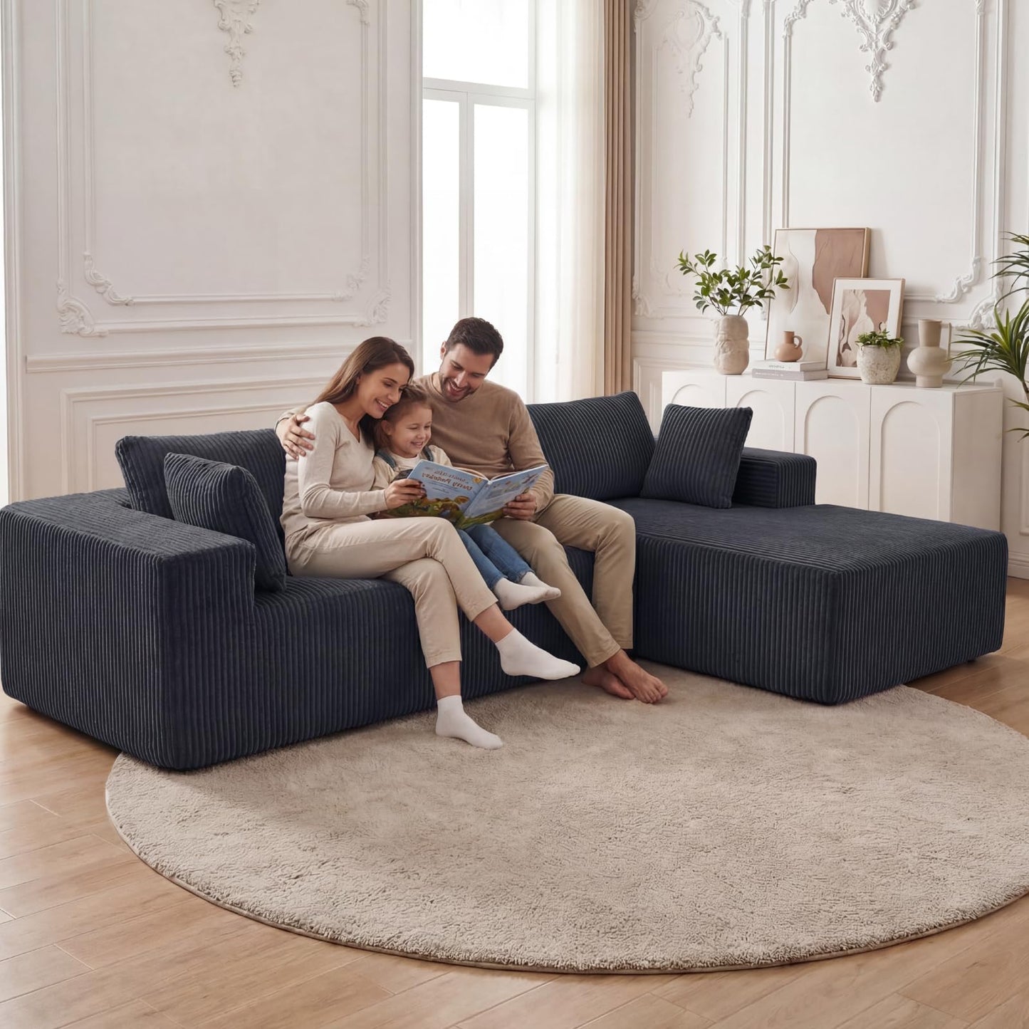 DUMOS 108” Modular Sectional Sofa, Cloud Sectional Couch with Deep Seat, Modern Modular L-Shape Sofa Couch with Chaise,Upholstered Boneless Couches for Living Room Bedroom (Grey,Right Facing Chaise)
