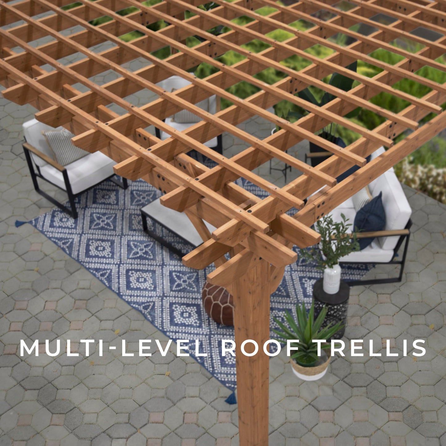 Backyard Discovery Beaumont 16' x 12' Traditional Cedar Wood Pergola Kit with Trellis Roof, All-Season Durability, High-Wind Rating, PowerPort, Shade for Outdoor Patio, Deck, Garden, and Entertaining