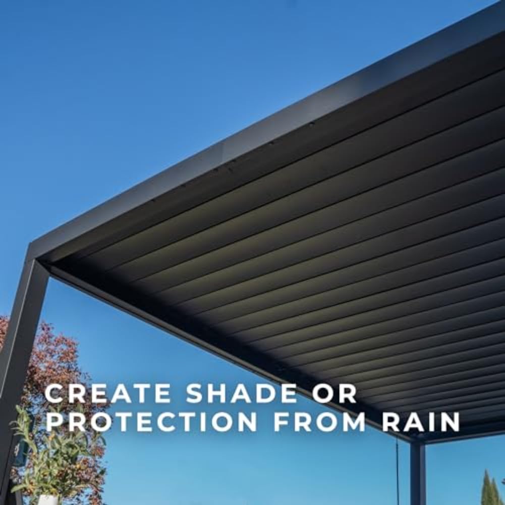 Backyard Discovery Sarasota 12' x 10' Galvanized Steel Louvered Pergola Kit with Adjustable Roof, Shade, Rain Protection, High-Wind Rating, Gutter System for Outdoor Patio, Garden, Deck, Entertaining