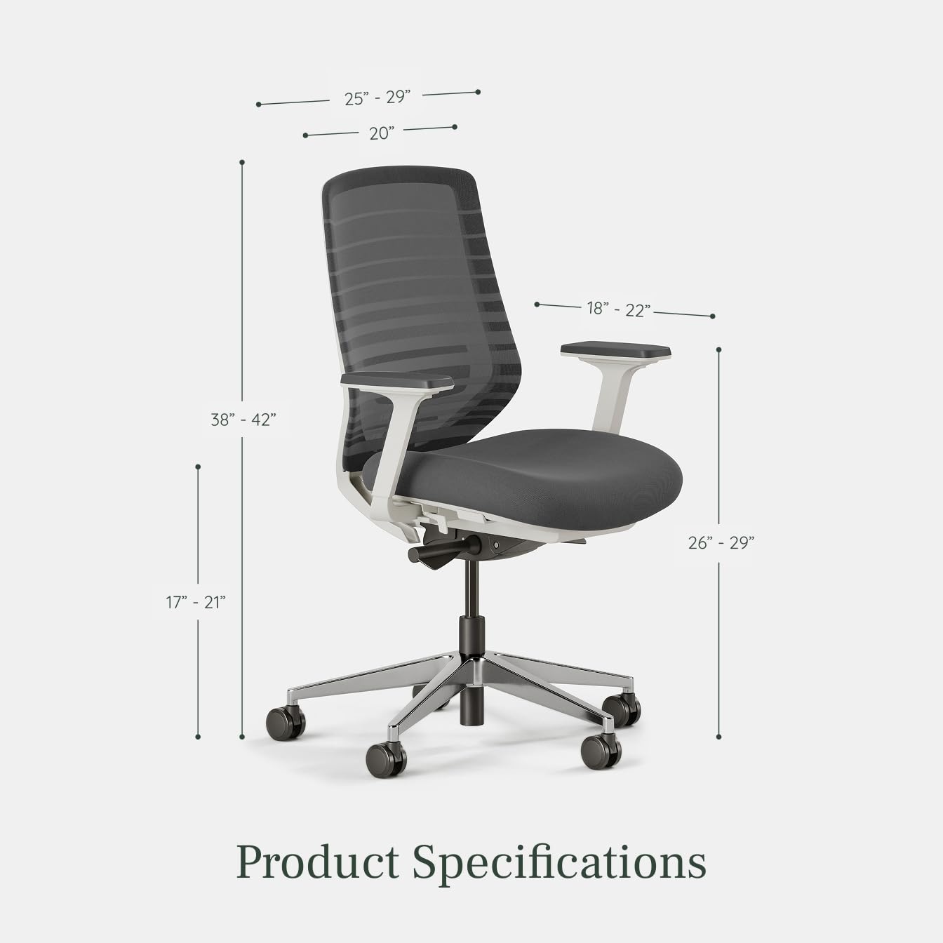 Branch Ergonomic Chair - A Versatile Desk Chair with Adjustable Lumbar Support, Breathable Mesh Backrest, and Smooth Wheels - Experience Optimal Comfort and Support - Graphite - White