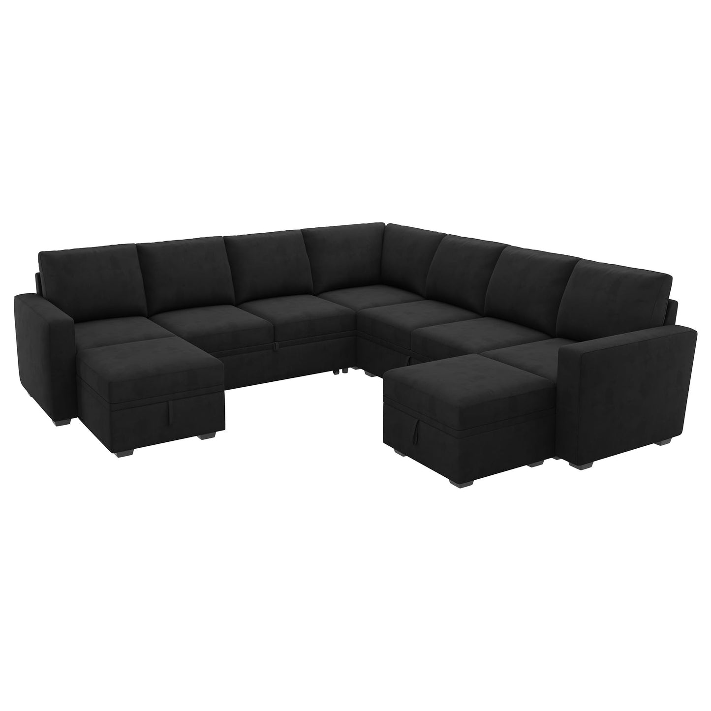 HONBAY Modular Sectional Sleeper Sofa with Pull Out Couch, Oversized U Shaped Sleeper Pull Out Bed with Storage Sectional Couches for Living Room - Black