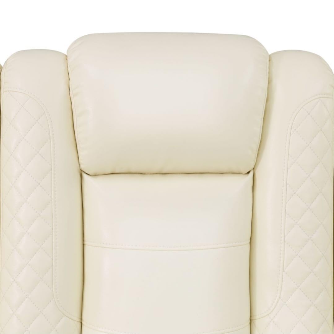 UOCFYK Electric Power Recliner Chair Living Room Furniture, Comfy Wide Lazy Home Theater Breathing Leather Seating with USB 2.0 Charging Ports, LED Light Strips (White-2)