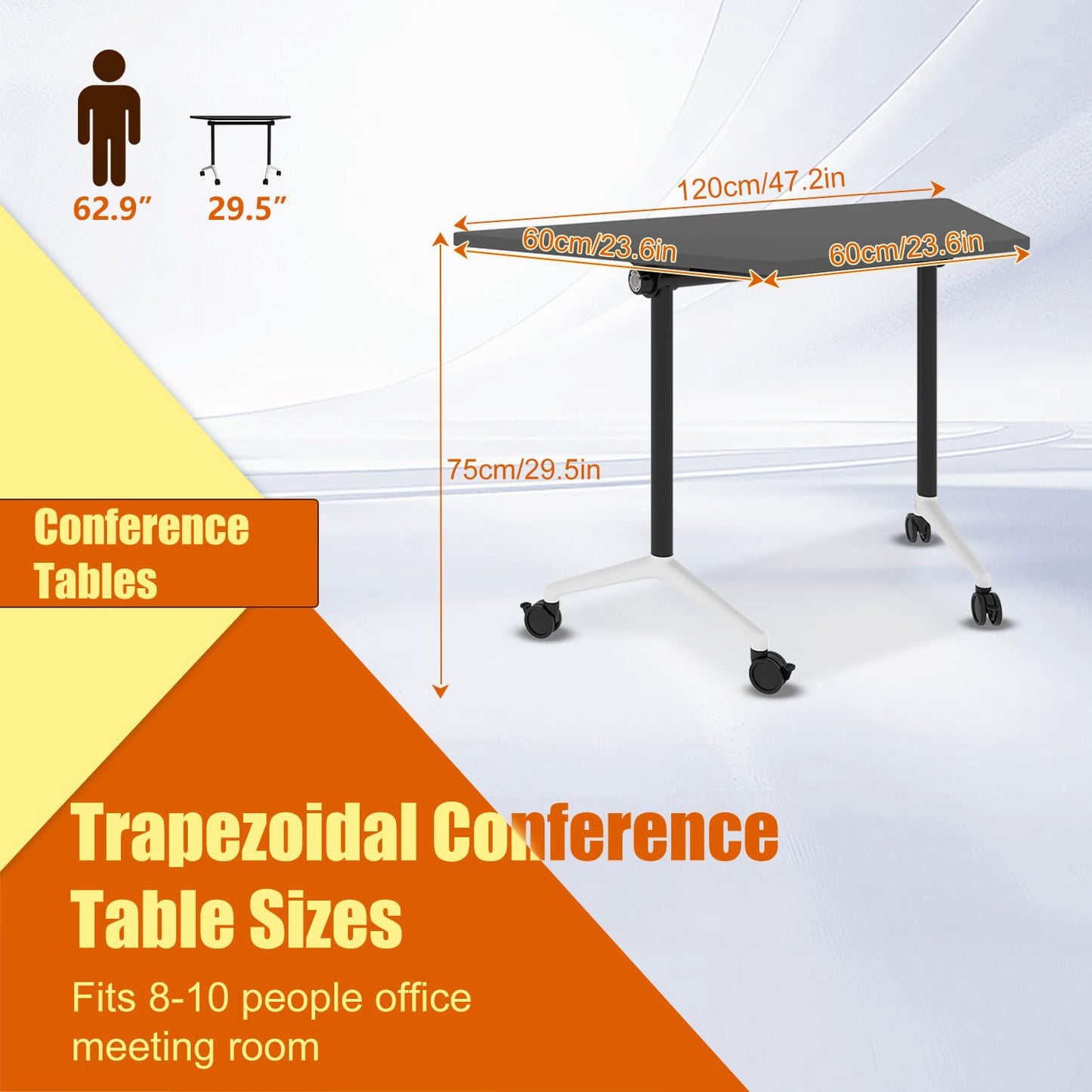 Folding Conference Room Tables Modular Office Conference Table,Mobile Training Table Rolling Seminar Tables with Wheels,Easy to Assemble,Modern Flip Top Meeting Seminar Table for Office,classr (10)