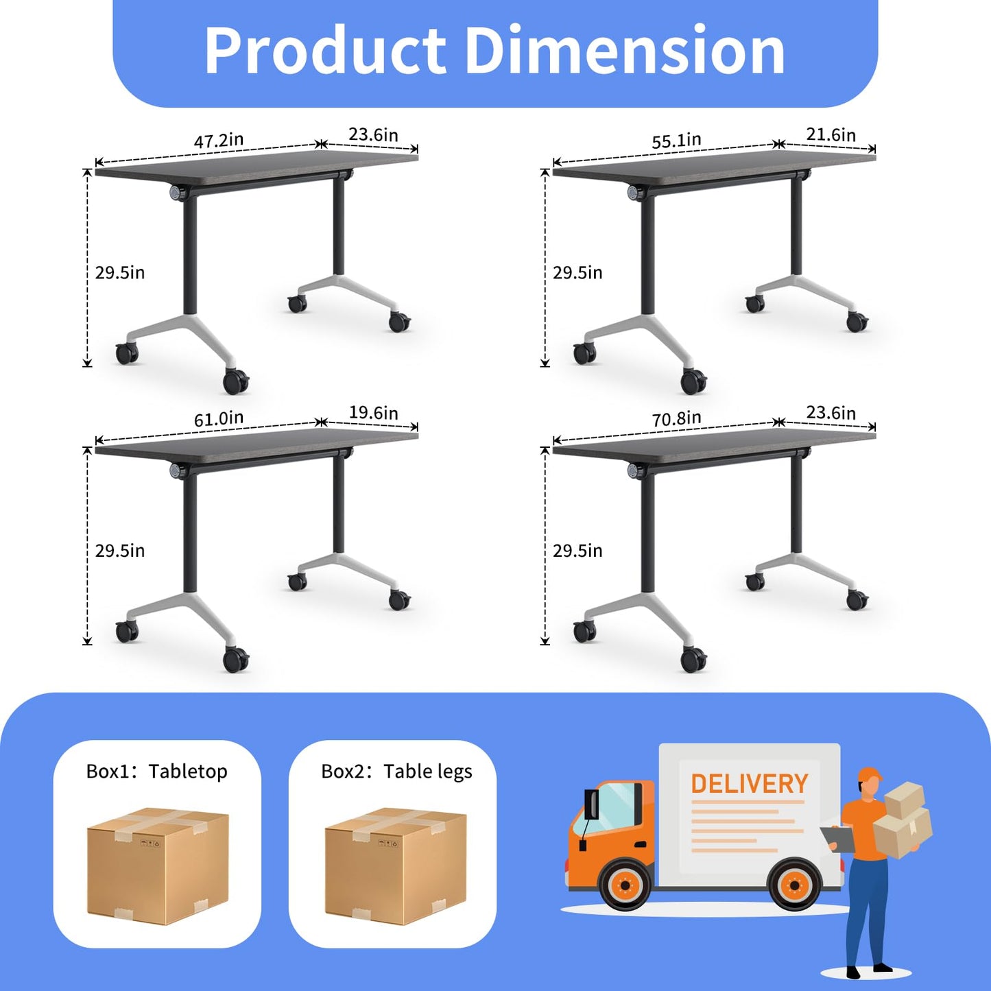 ZanyCajole Conference Room Table, Folding Conference Table with Silent Wheels, Modular Flip Top Mobile Training Tables for Office, Training Room, Meeting Rooms, School, 2-16 Person (4, Grey, 55.1in)