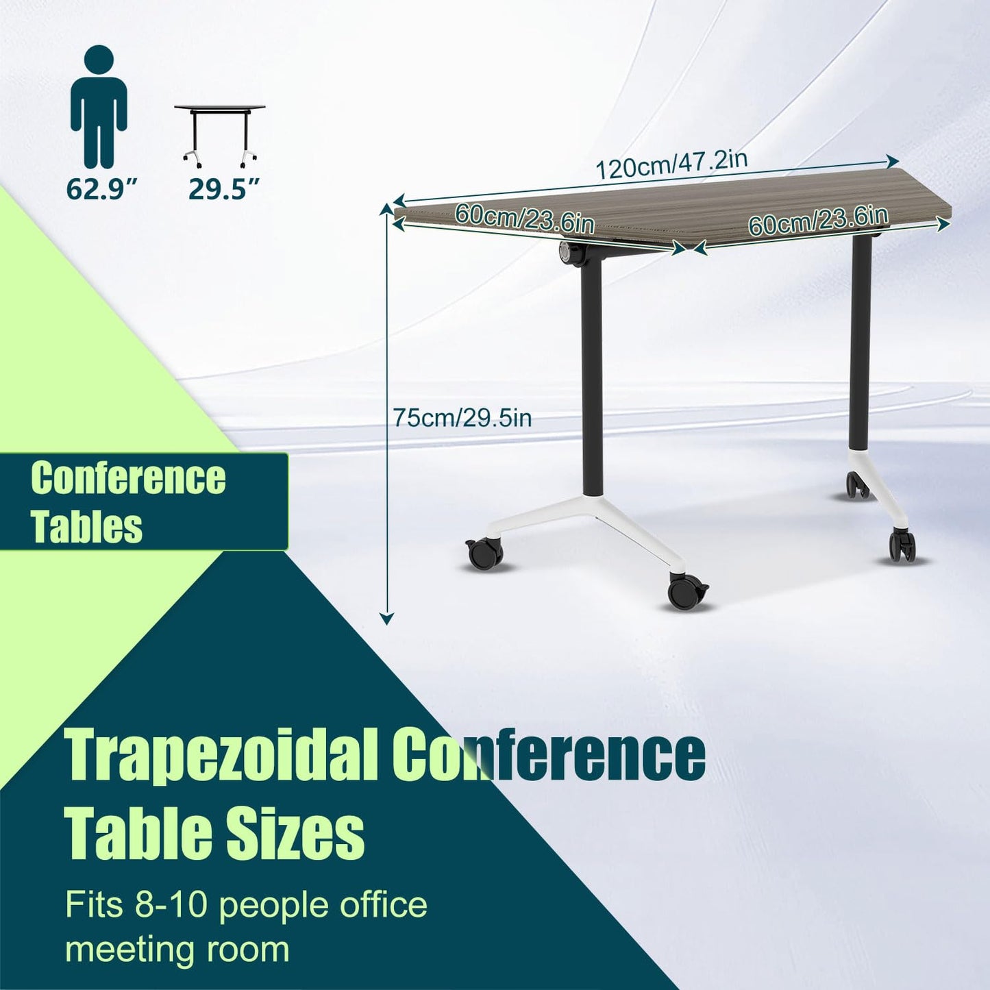 6 Pack Folding Conference Room Tables with Wheels,Stackable Flip Top Office Conference Table,Space Saving Meeting Seminar Table for Training Rooms,Rolling Boardroom Training Table with Warranty
