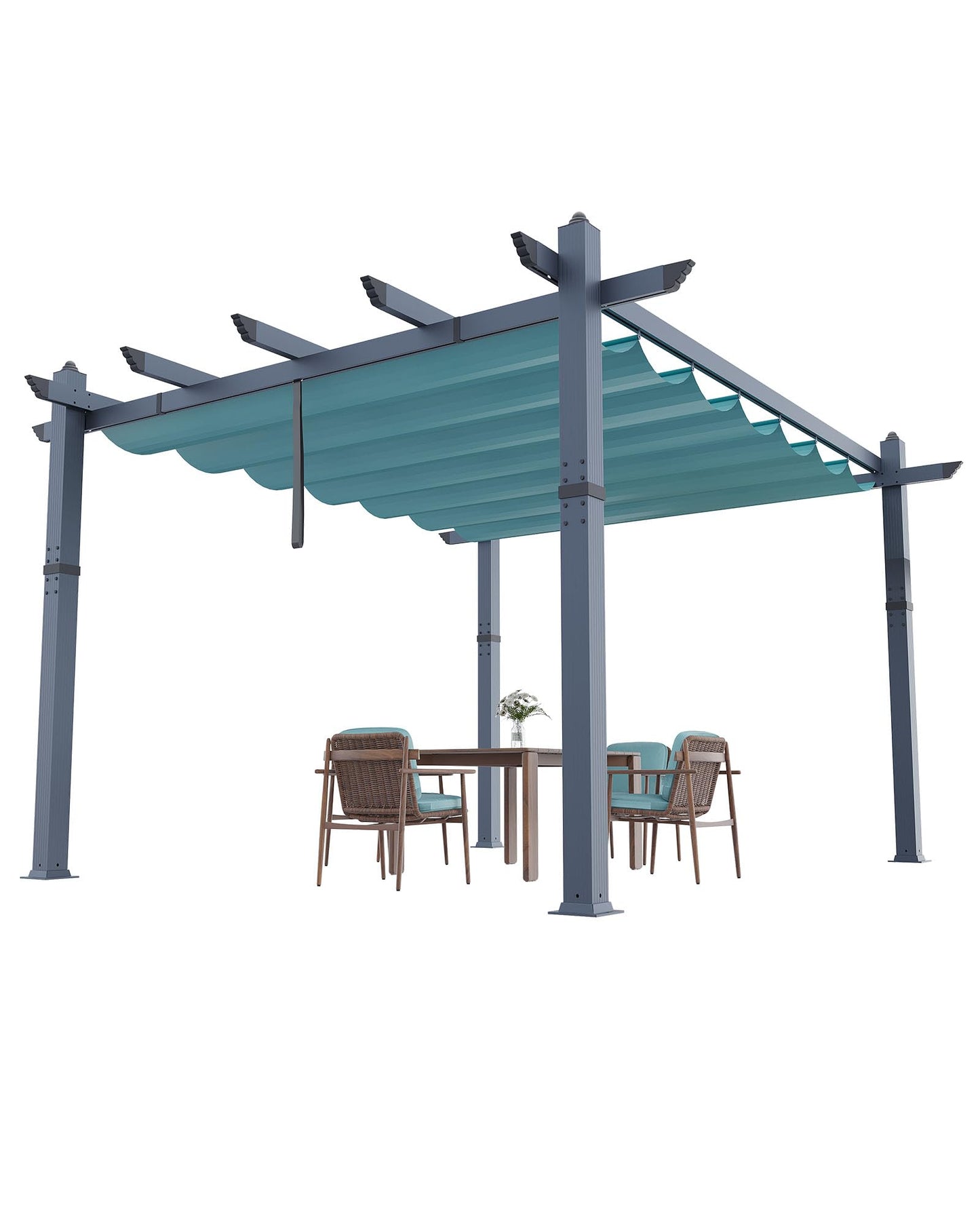 KYBOLT 10x13 Ft Aluminum Pergola with Retractable Canopy Metal Gazebo for Garden Backyard Deck Porch Grape Trellis(Blue)