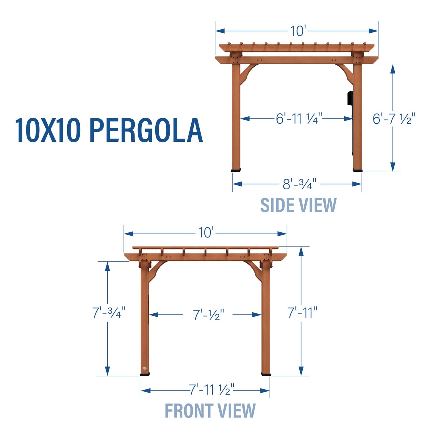Backyard Discovery Beaumont 10' x 10' Traditional Cedar Wood Pergola Kit with Trellis Roof, All-Season Durability, High-Wind Rating, PowerPort, Shade for Outdoor Patio, Deck, Garden, and Entertaining