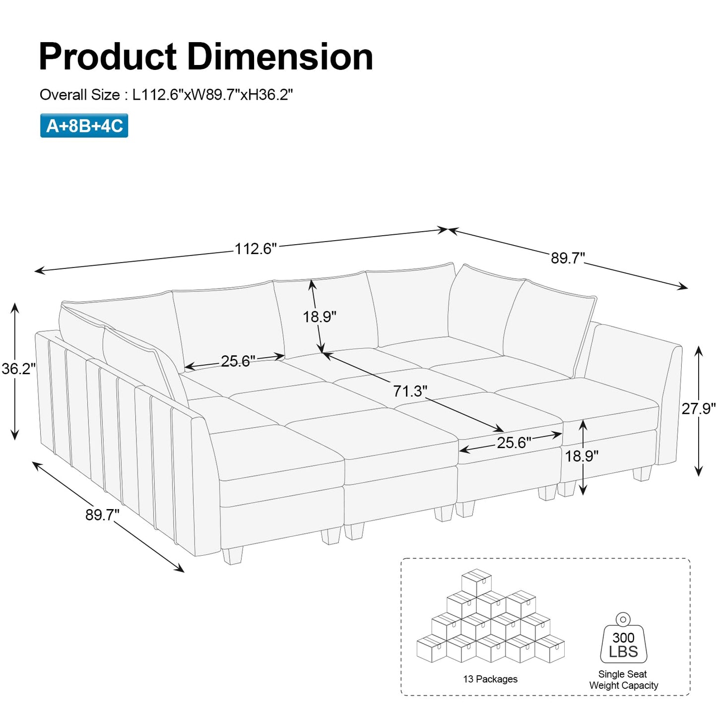 Belffin Oversized Modular Sectional Couch Sleeper Sofa with Storage Velvet Sectional Sofa Bed for Living Room, 12 Seats, Blue