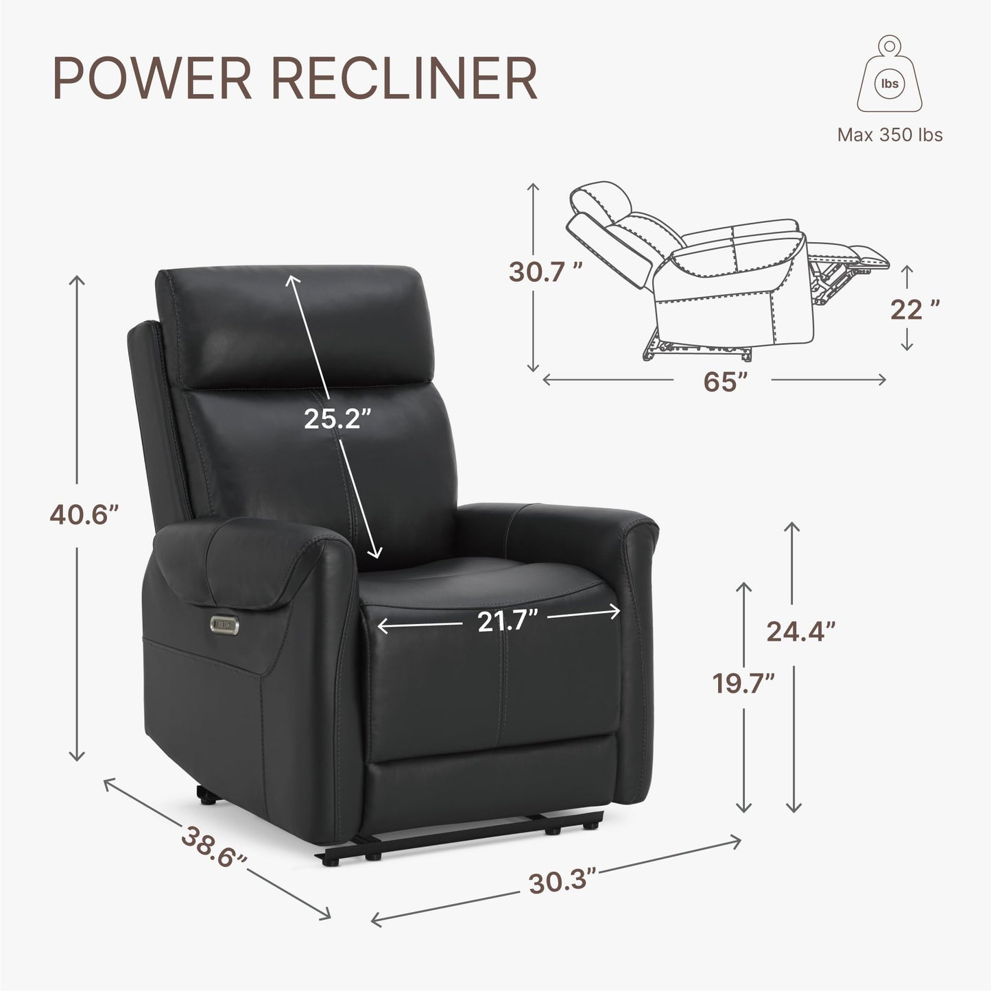 KISLOT Leather Recliner Chair for Adults Wall Hugger RV Recliner with USB Charging Ports Electric Power Reclining Sofa for Living Room Home Theater Seating Bedroom