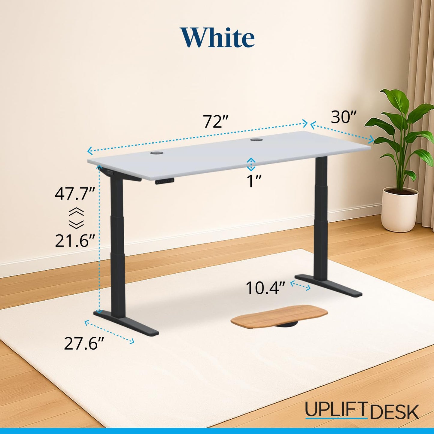 UPLIFTDESK V3 2-Leg White Laminate Wood Standing Desk – Adjustable Height, Advanced 1-Touch Memory Keypad, Under Desk Cable Management, Wire Grommets & Rocker Board (Black C-Frame, 72 x 30 inch)