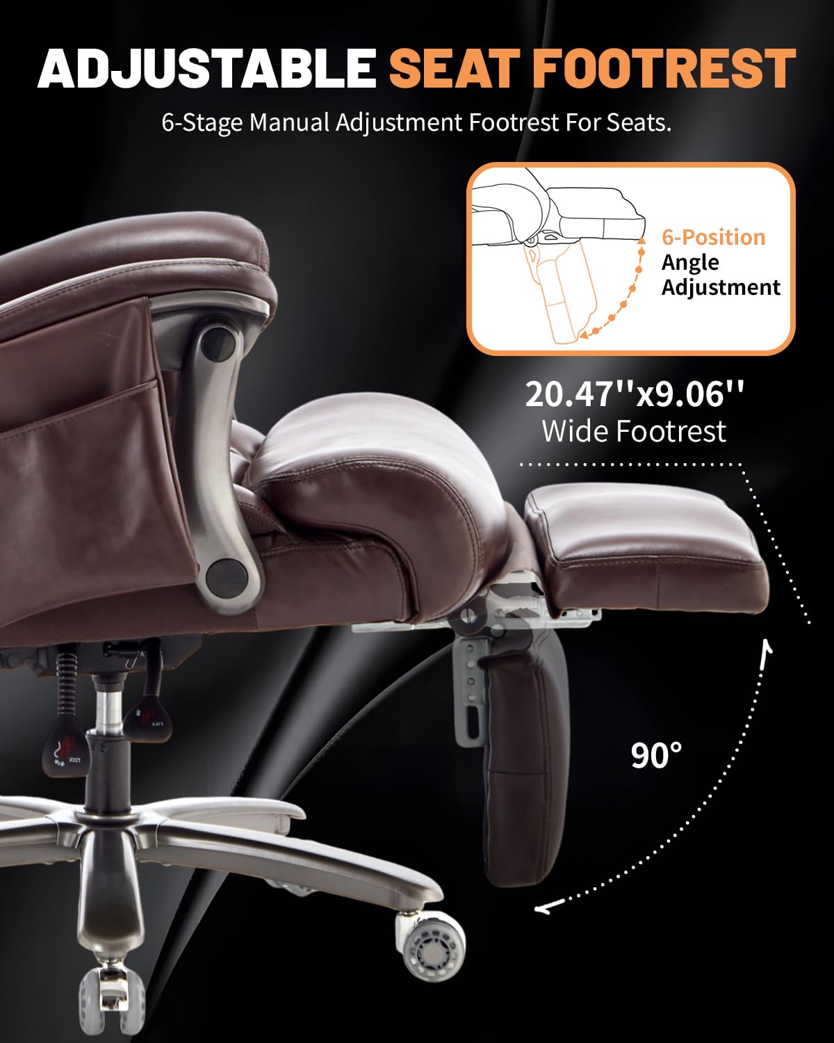 800LBS Massage Office Chair with Foot Rest & 8 Points Vibration Heat for Heavy People,Big and Tall Ergonomic Executive Reclining Desk Chairs for Home Office Managerial Use (Brown (Wheel Upgrade))