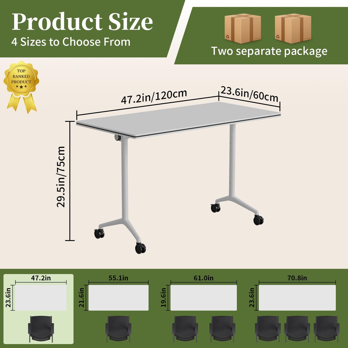 Modular Folding Conference Table with Wheels,8 Pack Mobile Conference Room Tables,Filp Top Rolling Meeting Training Tables for Office,Classroom,Library,Seminar,Boardroom,school(8pack,White,47in)