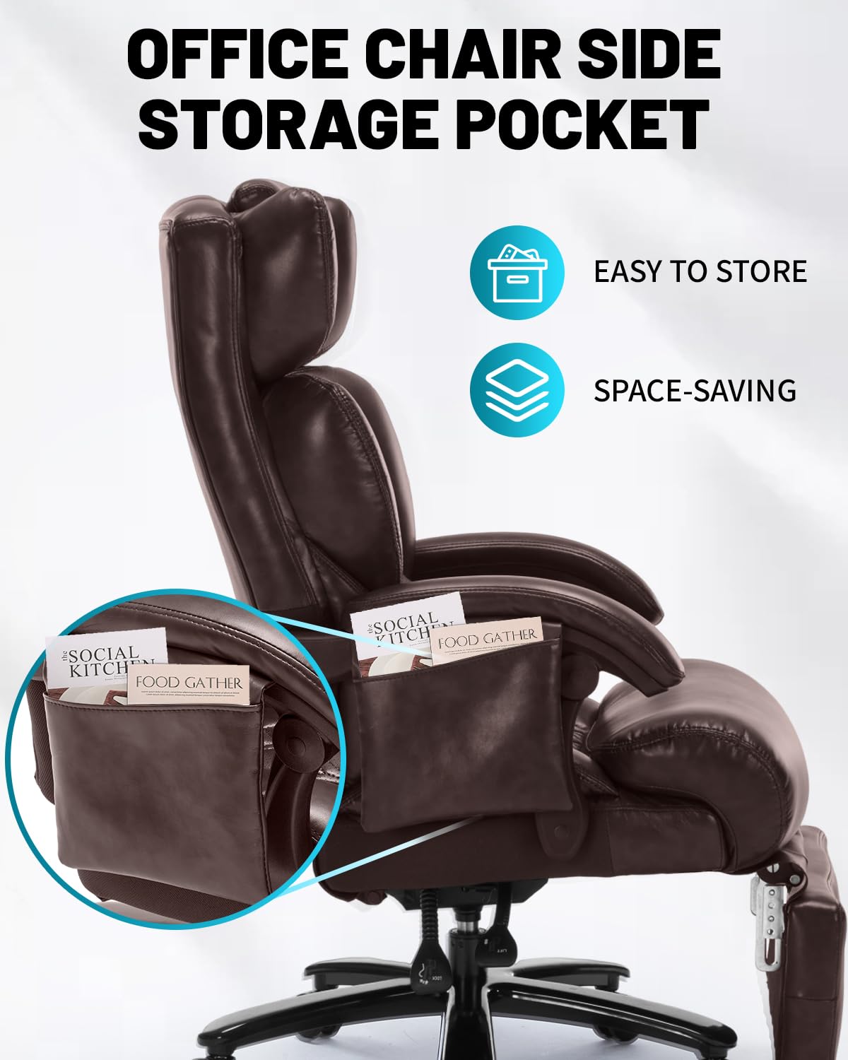800LBS Massage Office Chair with Foot Rest & 8 Points Vibration Heat for Heavy People,Big and Tall Ergonomic Executive Reclining Desk Chairs for Home Office Managerial Use (Brown)
