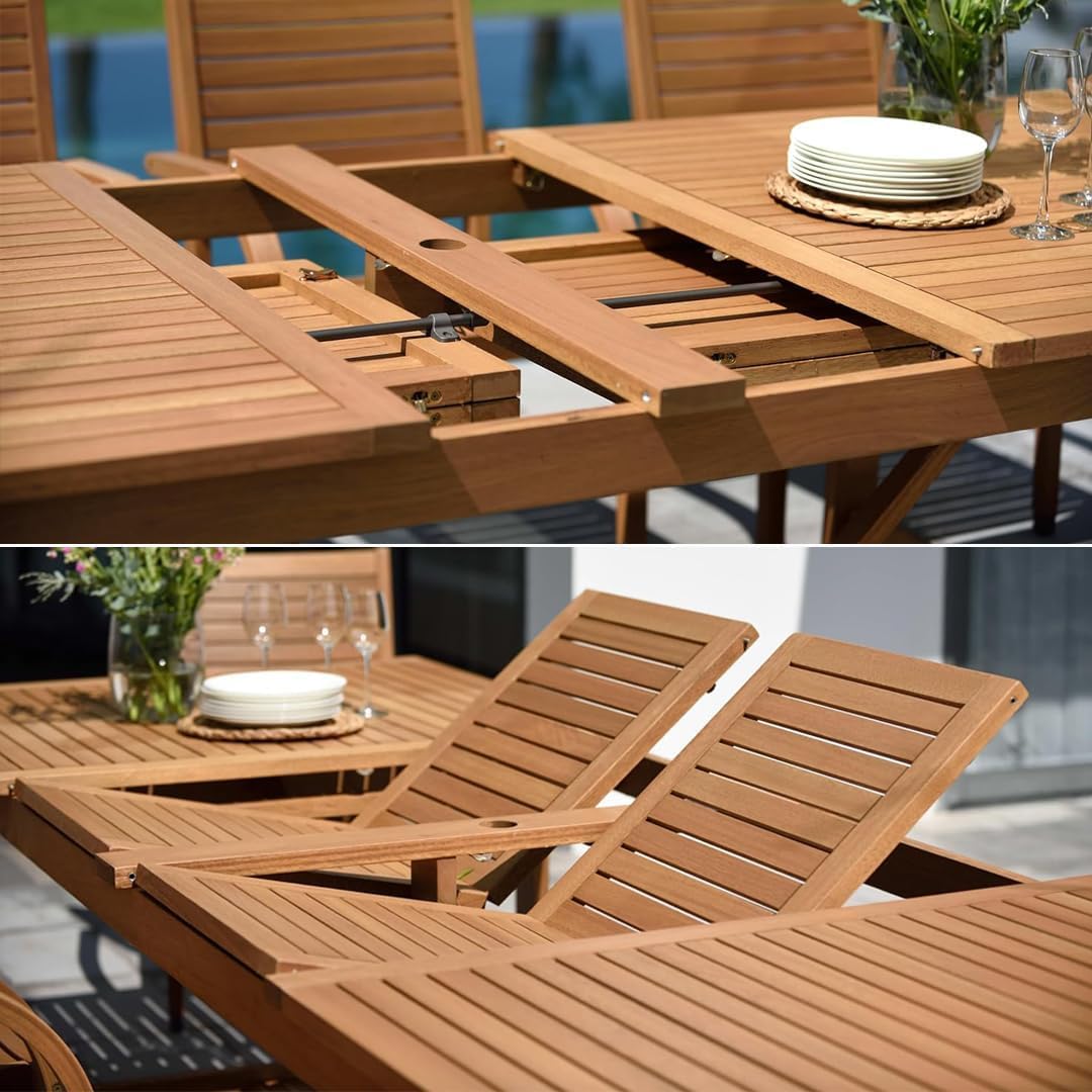 Amazonia Jefferson 11-Piece Patio Extendable Dining Table Set | Brown Wicker Chairs with Cushion | Ideal for Outdoors and Indoors