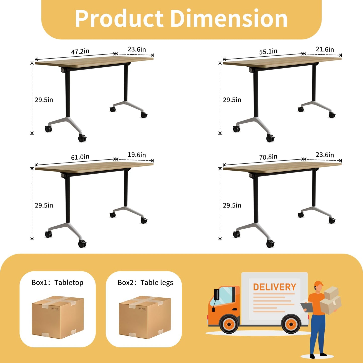 ZanyCajole Conference Room Table, Folding Conference Table with Silent Wheels, Modular Flip Top Mobile Training Tables for Office, Training Room, Meeting Rooms, School, 2-16 Person (8, Maple, 55.1in)