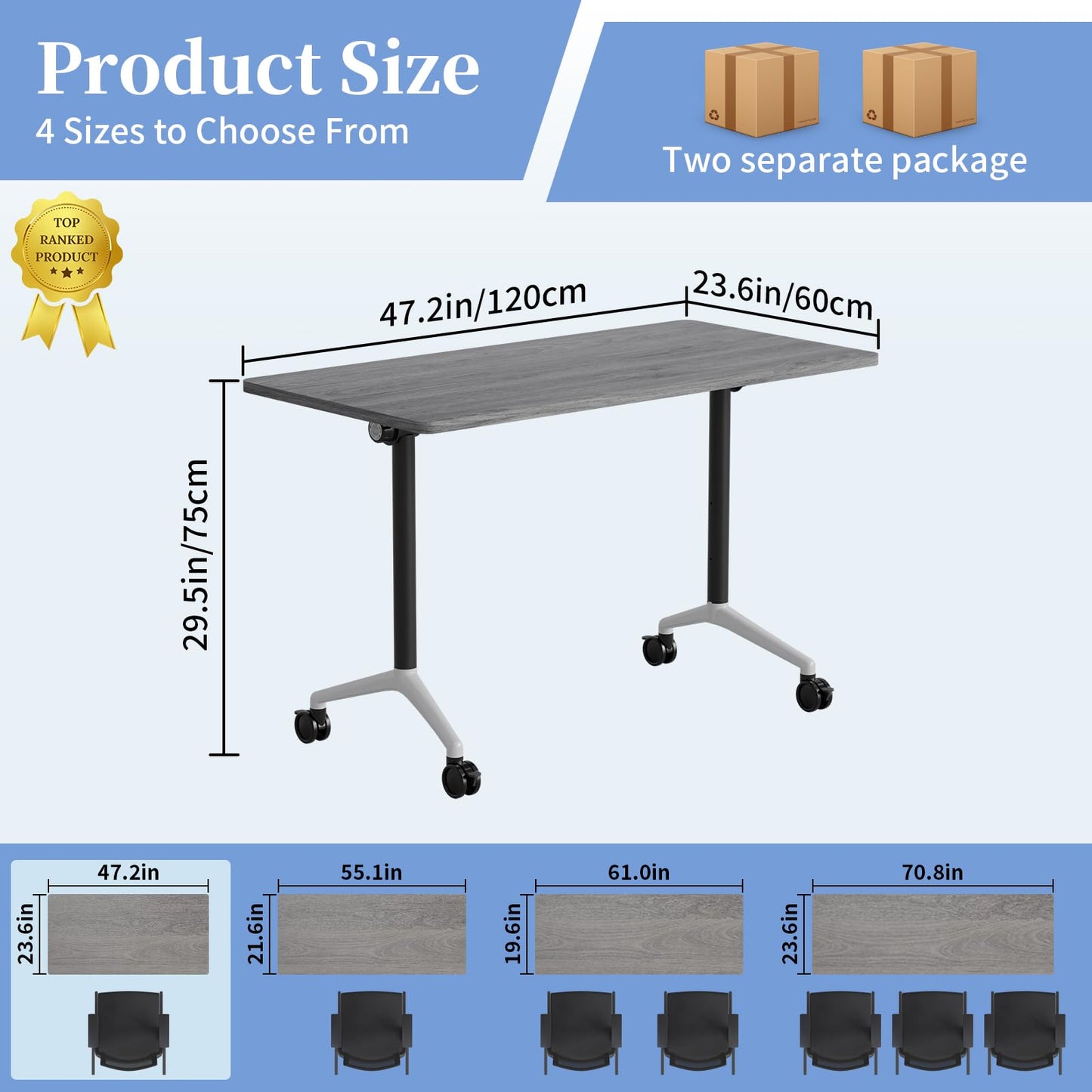 Modular Folding Conference Table with Wheels,2 Pack Mobile Conference Room Tables,Filp Top Rolling Meeting Training Tables for Office,Classroom,Library,Seminar,Boardroom,school(2pack,Grey,47in)