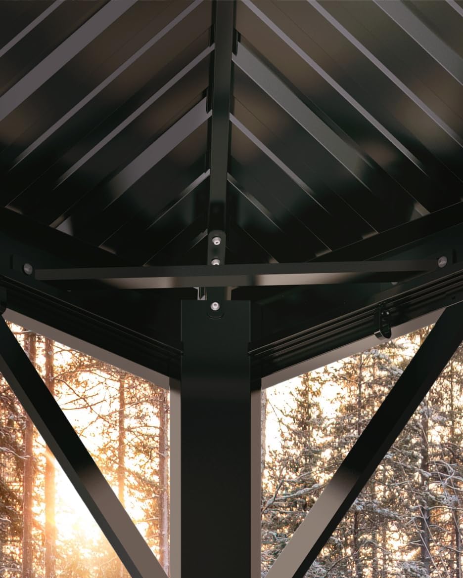 8'X8' Hardtop Gazebo, Outdoor Double Roof Galvanized Steel Gazebo, Aluminum Heavy-Duty Steel Top Canopy with Mosquito Net & Privacy Curtain for Patio, Porch, Garden, Lawn, Deck, Backyard,Gray