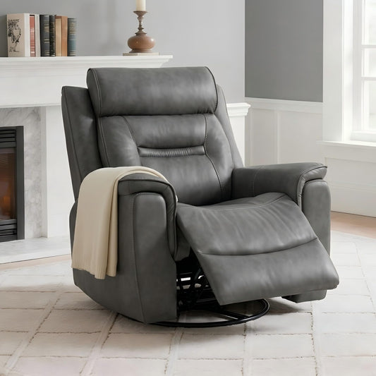 KISLOT Leather Recliner Chair, 360° Swivel Rocker Faux Leather Manual Recliner with Adjustable Backrest & Footrest Ergonomic Single Lounge Chair for Living Room, Bedroom, Home Theater