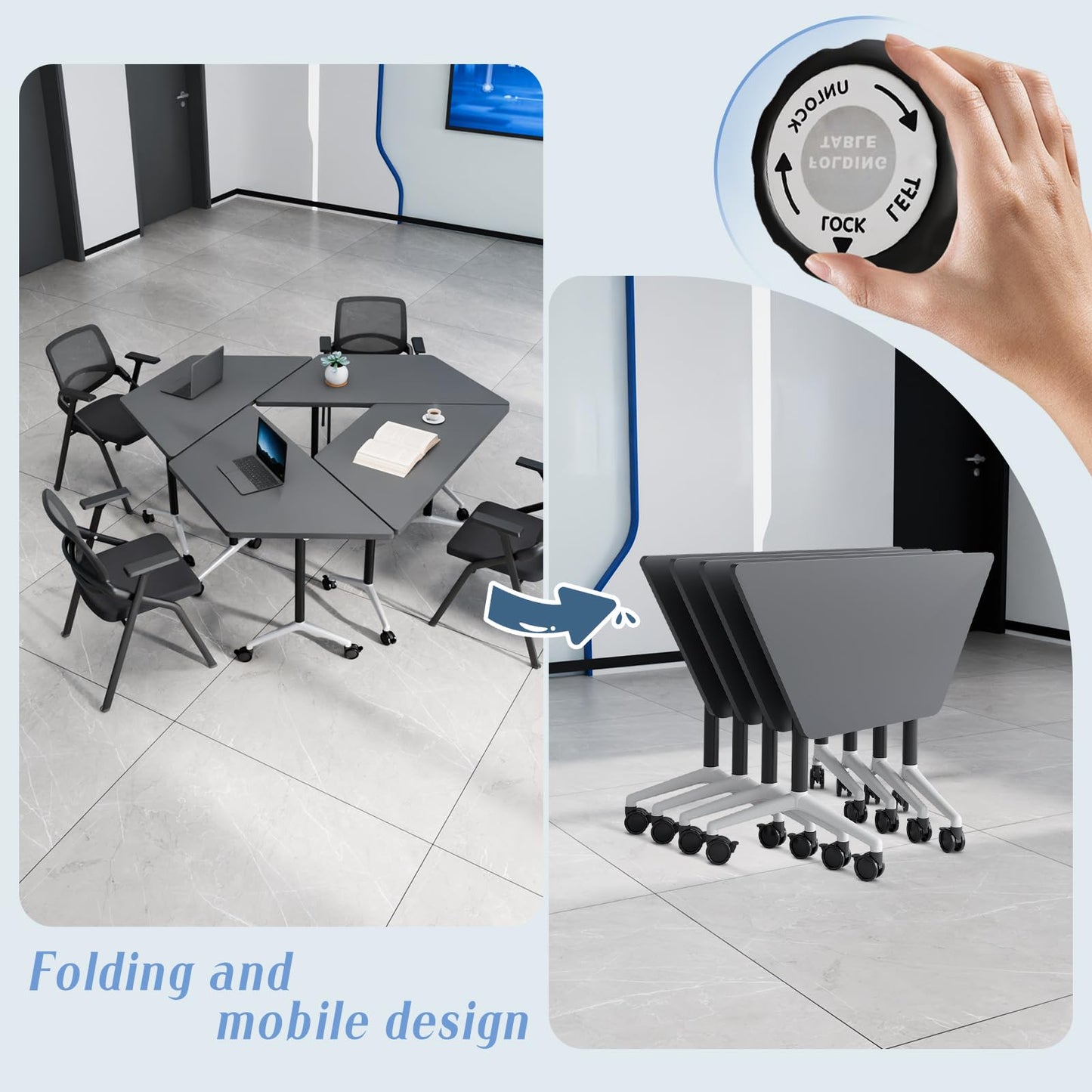 4 Pack Folding Conference Table,T-Shaped Conference Room Tables with Wheels, 47.2 in Modern Conference Table,Mobile Modular Seminar Meeting Desk for Classrooms,Office & Seminar (4, Dark Gray)
