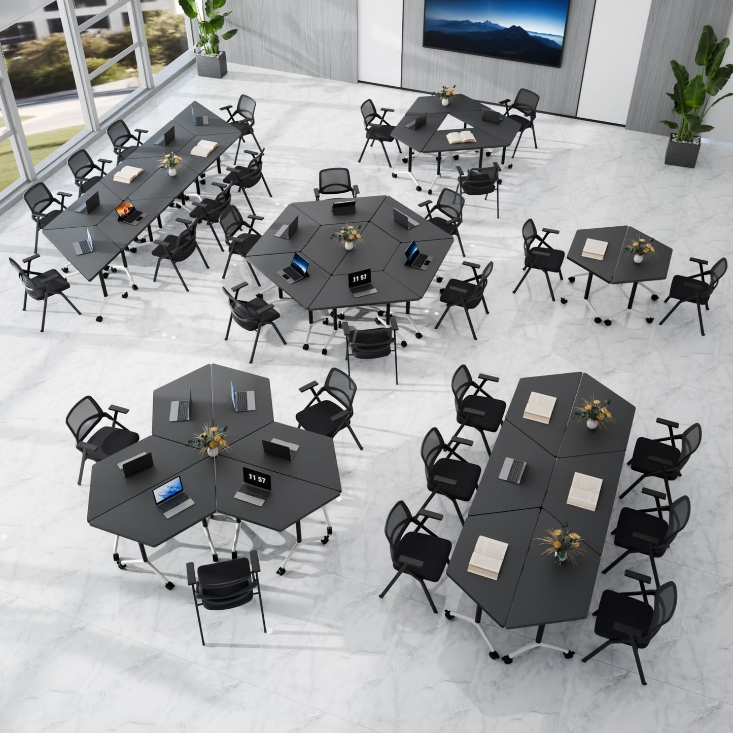 4 Pack Folding Conference Table,T-Shaped Conference Room Tables with Wheels, 47.2 in Modern Conference Table,Mobile Modular Seminar Meeting Desk for Classrooms,Office & Seminar (4, Dark Gray)