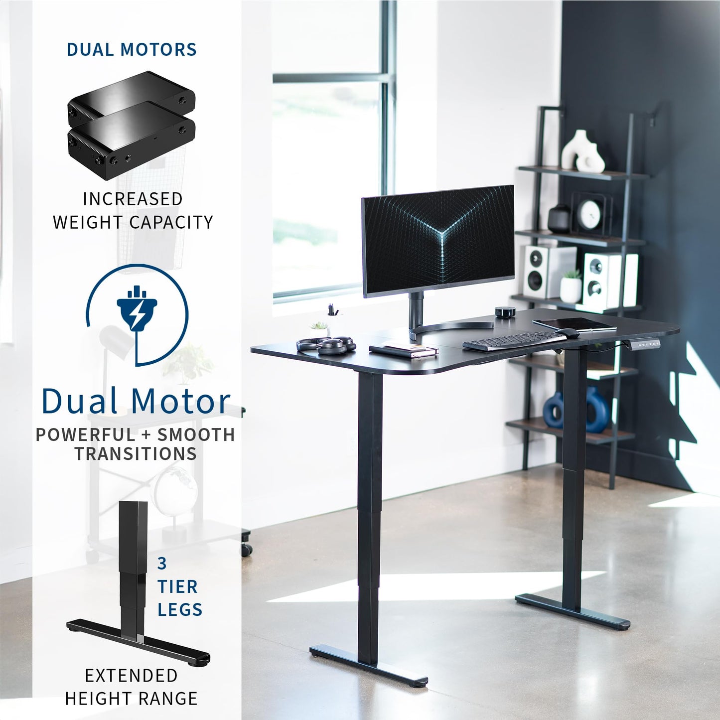 VIVO Electric 63 x 32 in Dual Motor Standing Desk, Memory Height Adjustment, 2B Series, Black Carbon Fiber Top Black Frame, DESK-KIT-2B1R