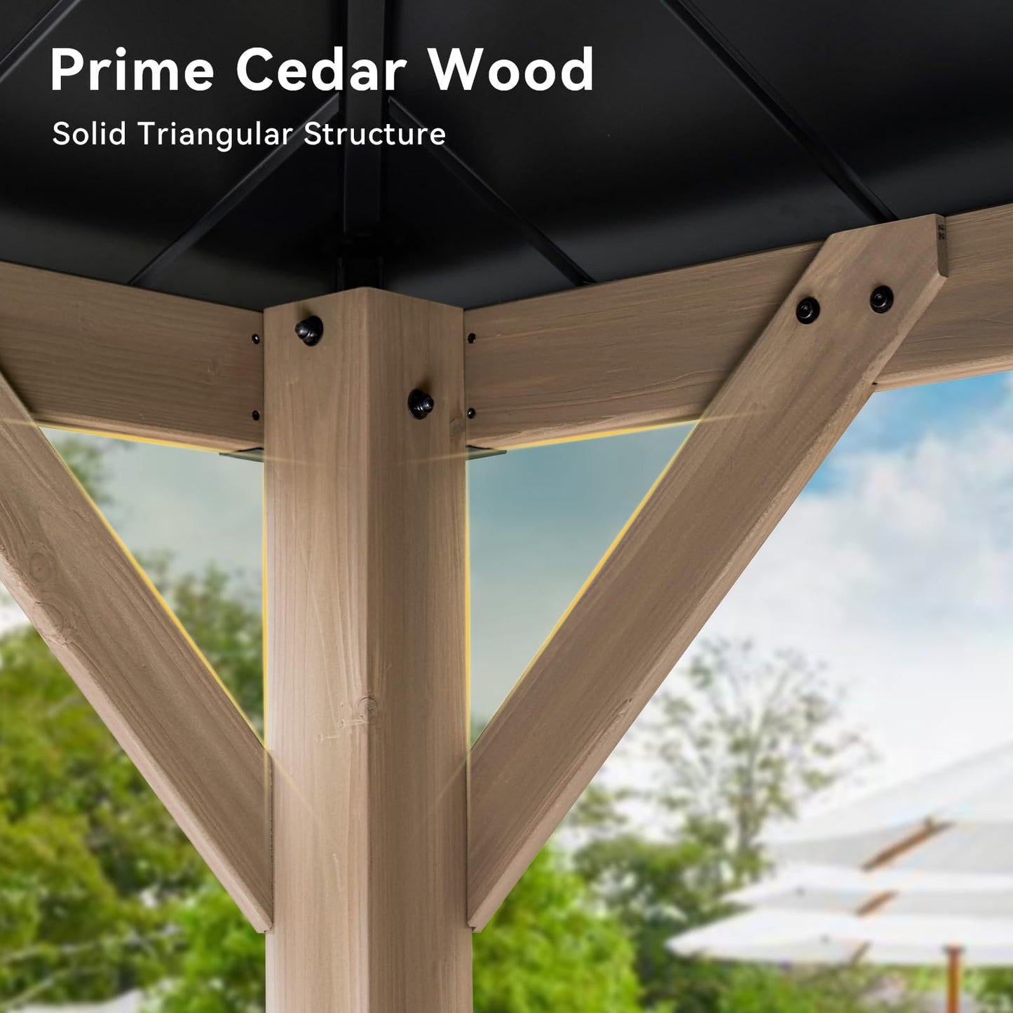 Aoxun 12' x 16' Outdoor Wood Gazebo, Hardtop Gazebo with Galvanized Steel Roof, Permanent Wooden Pavilion with Ceiling Fan, for Patio, Garden, Backyard, Cedar Wood, Grey