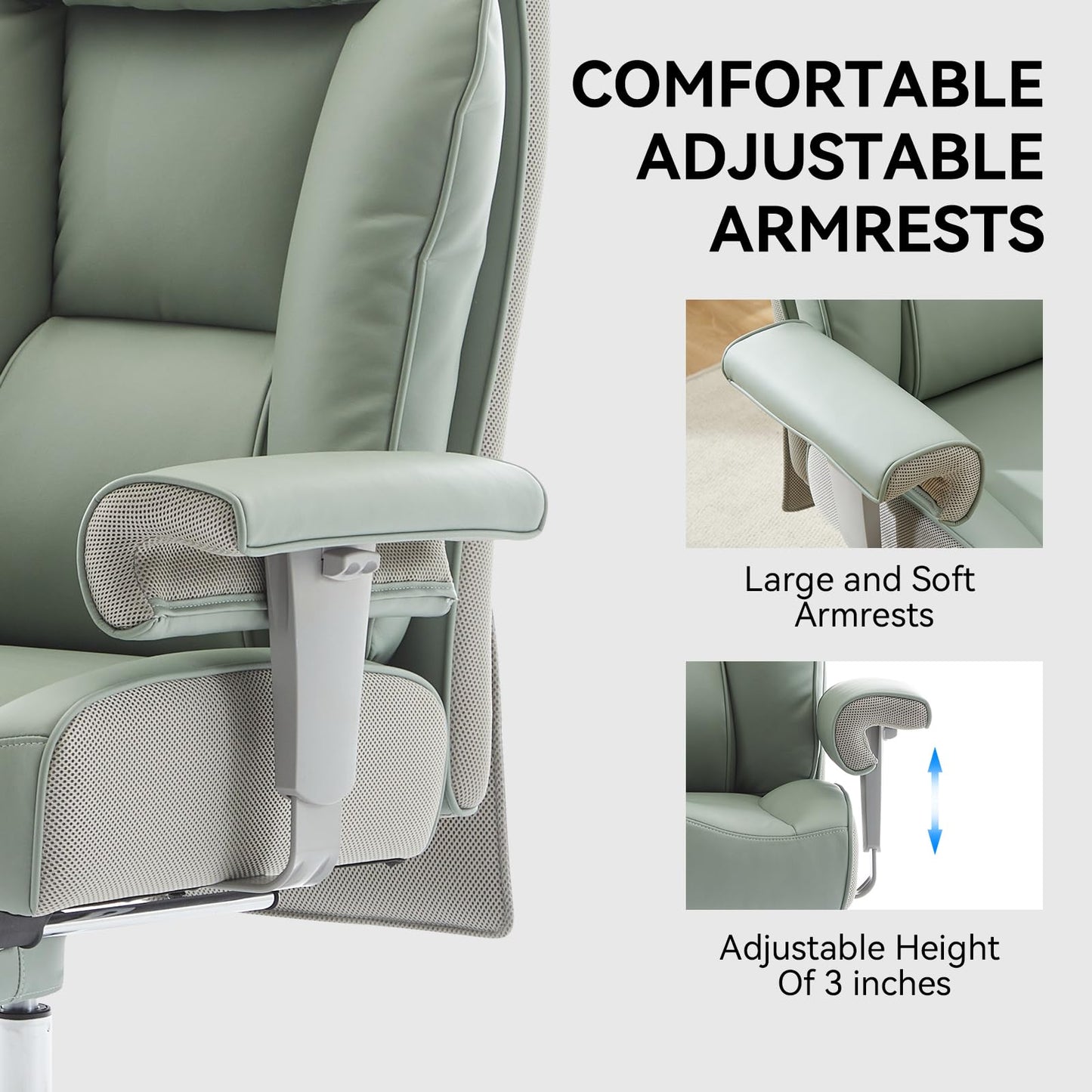 Efomao Big and Tall Office Chair 400lbs - Heavy Duty Executive Desk Chair with Foot Rest & 23" Wide Seat - High Back Ergonomic Leather Computer Chair for Heavy People, Home Office, Green