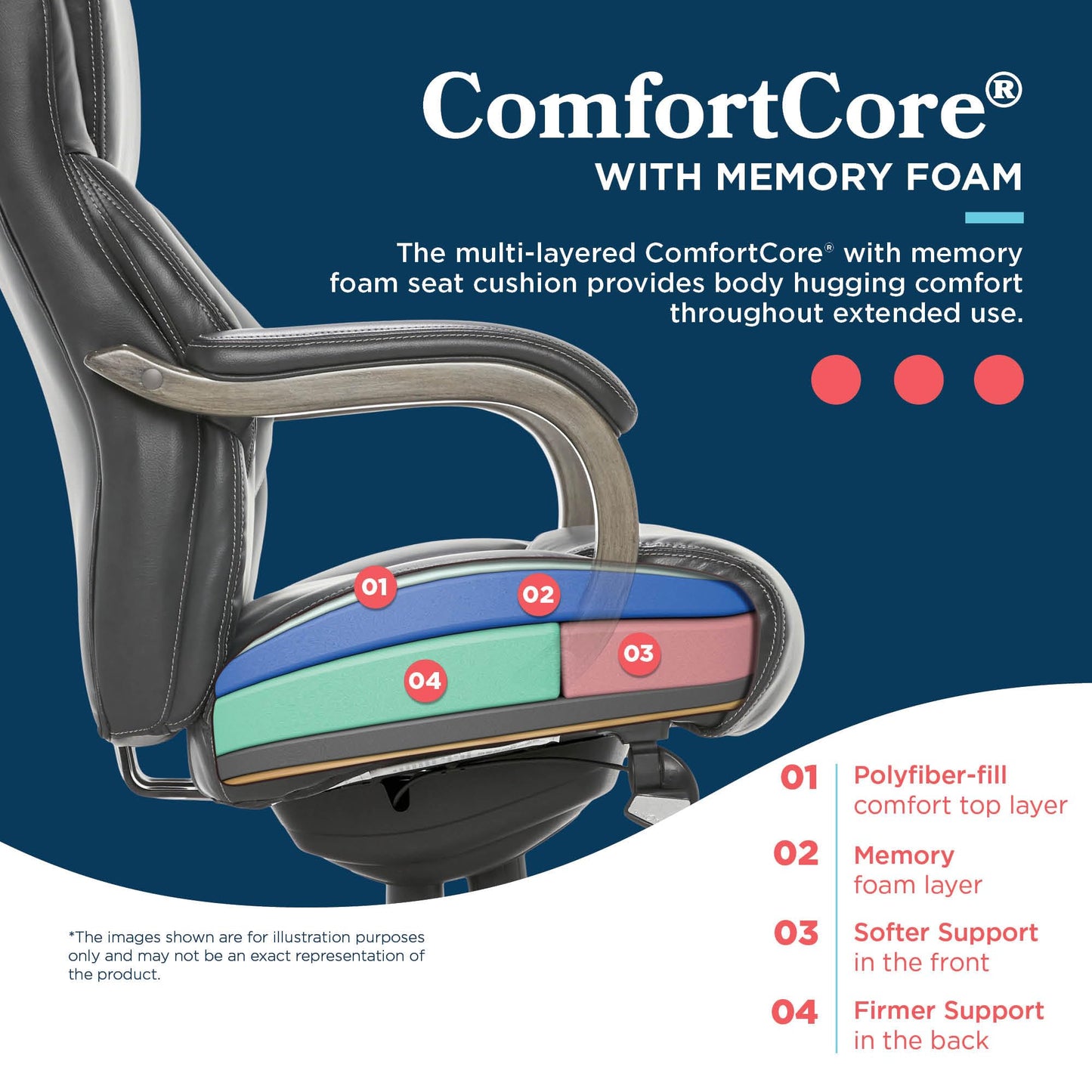La-Z-Boy Delano Big and Tall Executive Office Chair - Ergonomic Lumbar Support Memory Foam - Bonded Leather Desk Chair for Home Office - Weathered Grey Wood Arms - Black