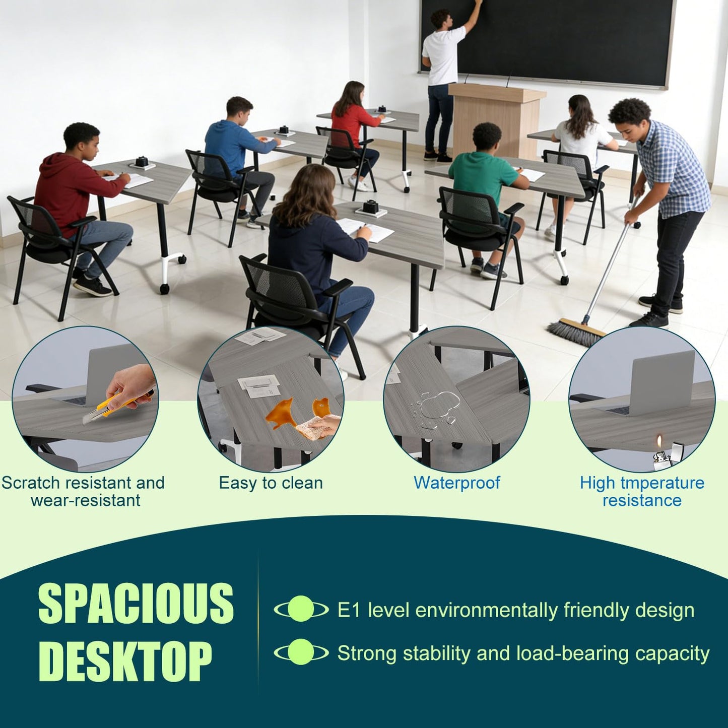 Modern Conference Table,47.2 Inch Meeting Seminar Table,Folding Conference Room Tables with Caster Wheels,Sturdy Mobile Training Table Business Boardroom Tables for 2-10 People,Support 550lbs (8P)