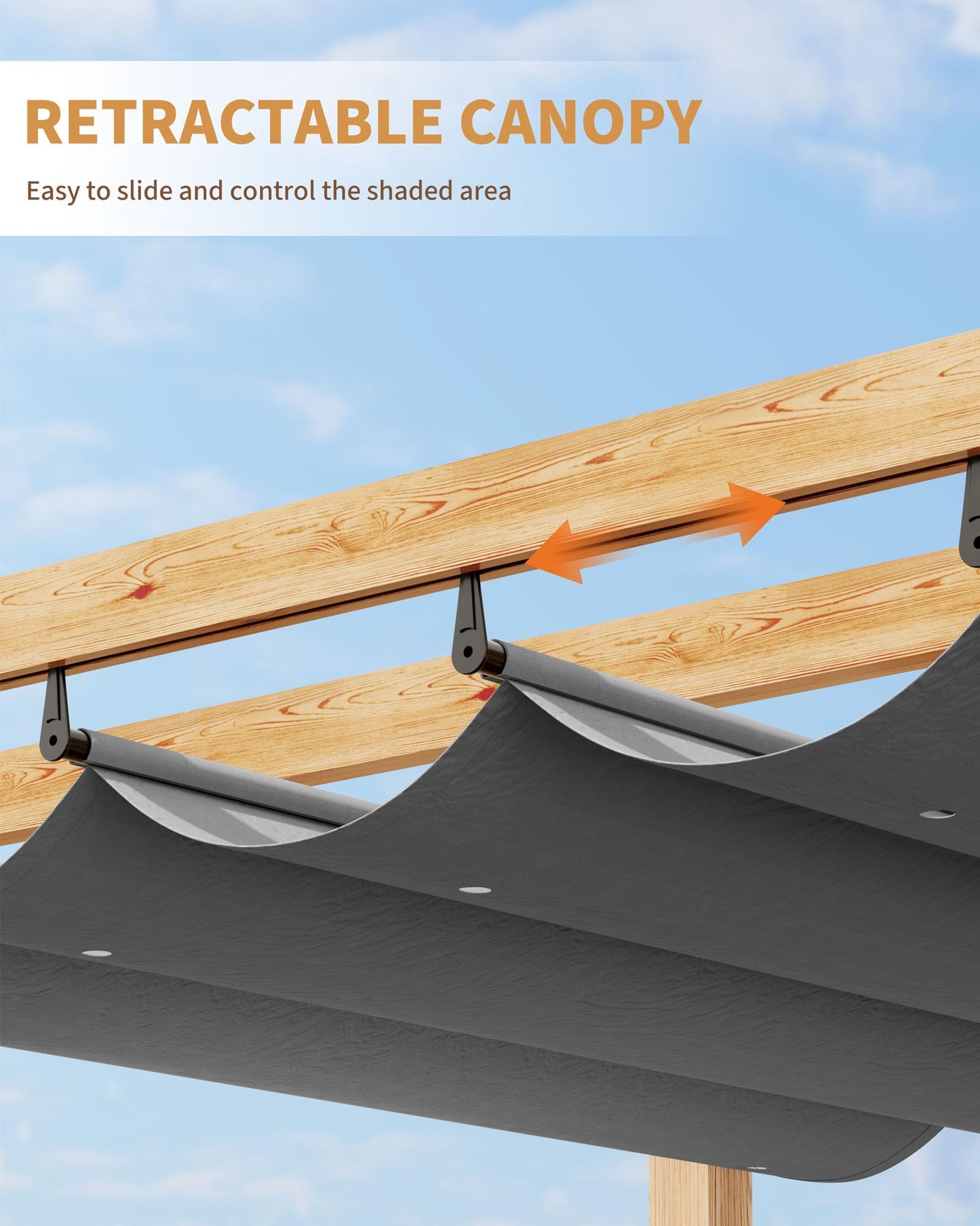 KYBOLT 10x13 Ft Outdoor Pergola with Retractable Canopy Upgraded Wood Grain Patio Pergola for Modern Backyard Deck Porch Grape Trellis - Gray