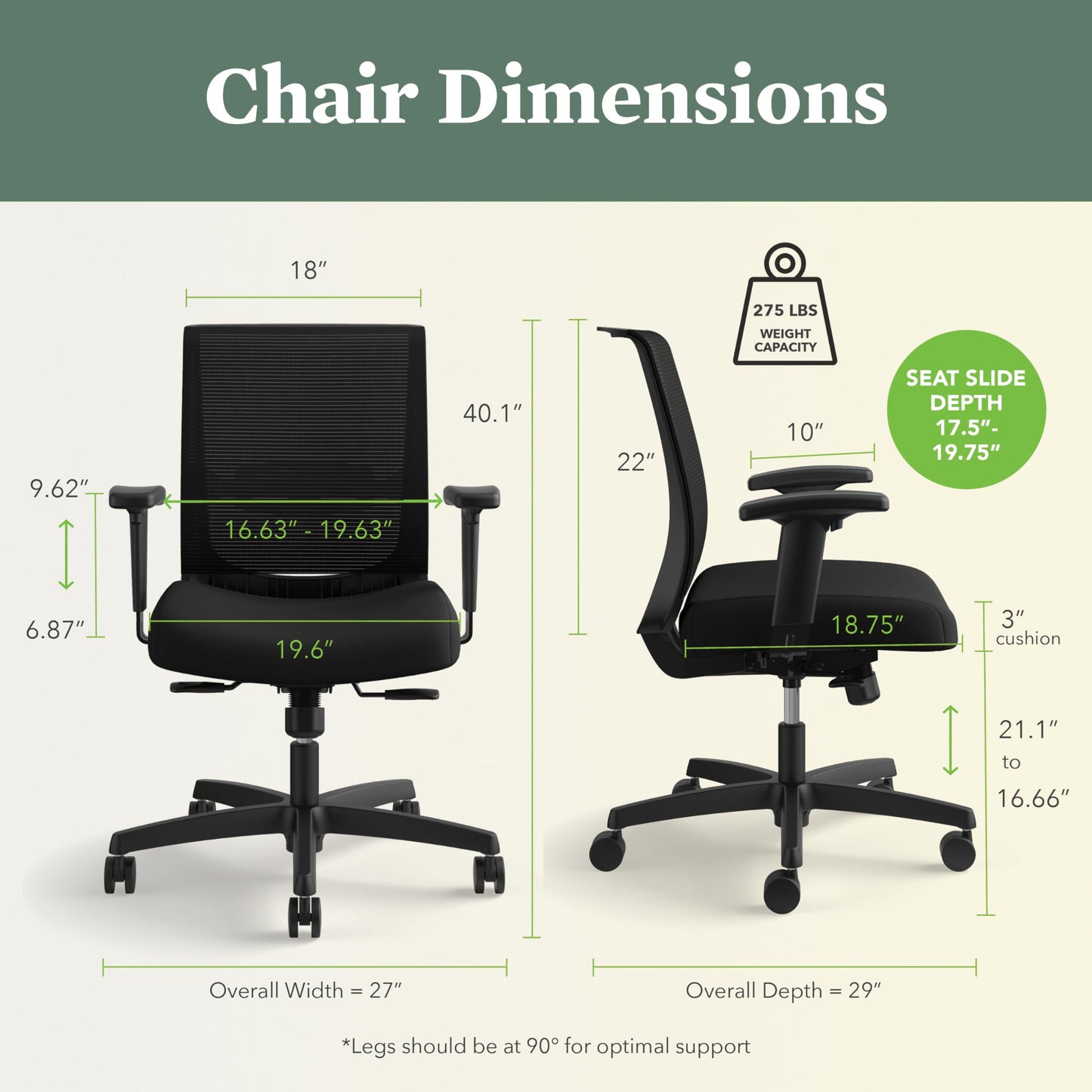 HON Convergence Ergonomic Office Chair with Mesh Back, Adjustable Arms, Lumbar Support, Synchro‑Tilt Desk Chair with Wheels for Home Office or Computer Use, Black Frame, Black