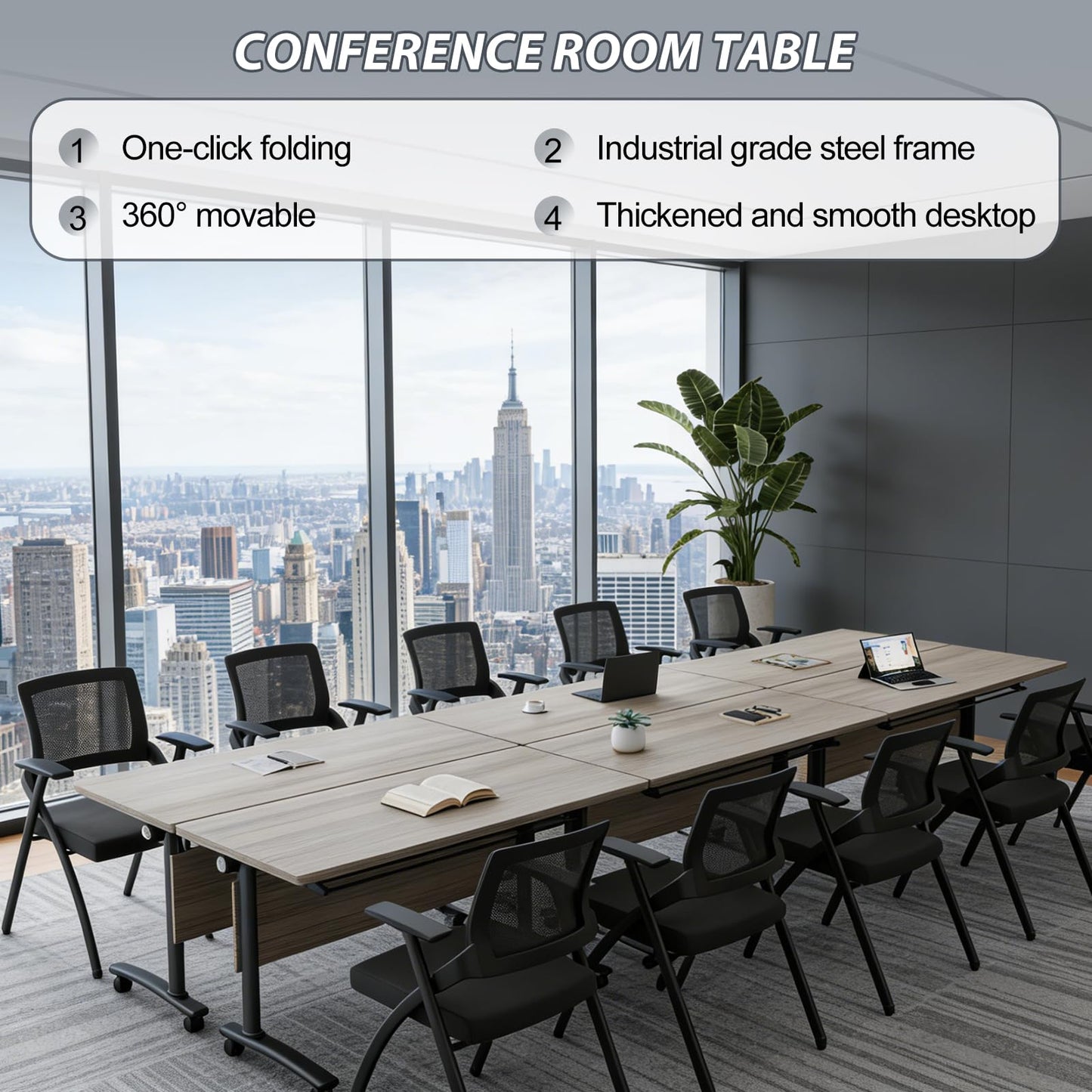 Folding Conference Room Table with Wheels, 6ft Modular Large Mobile Modern Conference Tables Office Meeting Training Table for Classroom(2, Gray, D 55")