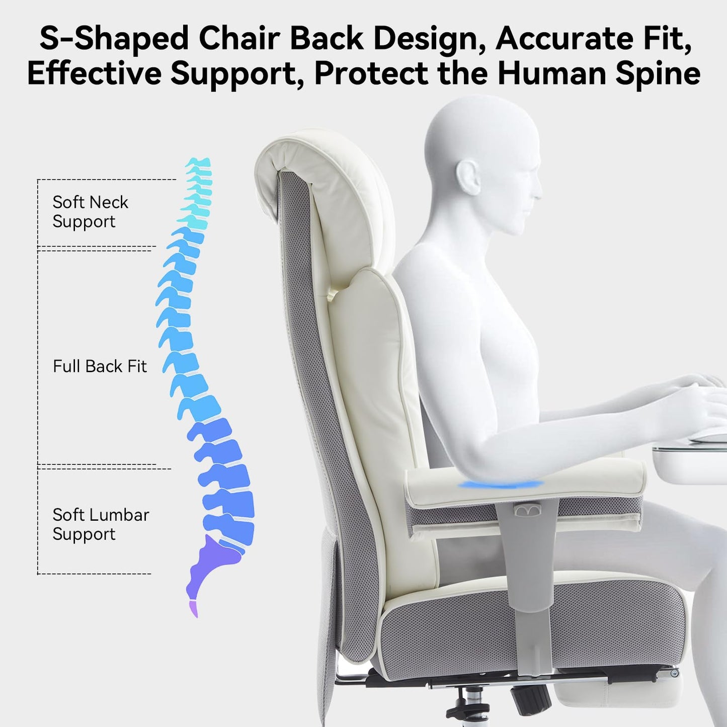 Efomao Big and Tall Office Chair 400lbs - Heavy Duty Executive Desk Chair with Foot Rest & 23" Wide Seat - High Back Ergonomic Leather Computer Chair for Heavy People, Home Office, White