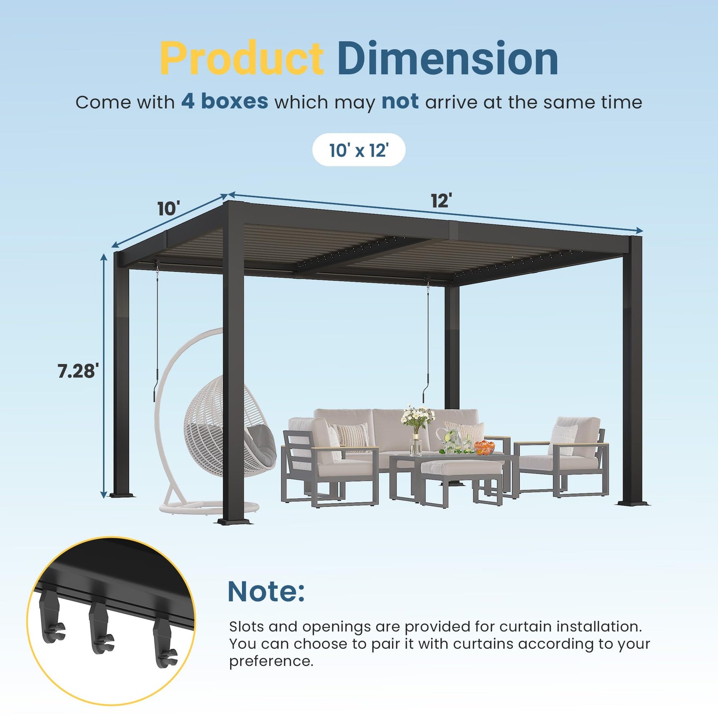 10' x 12' Louvered Pergola, Metal Outdoor Pergola with Adjustable Louvered Roof & Gutter System, Hardtop Patio Gazebo for Backyard, Deck, Garden, Dark Gray