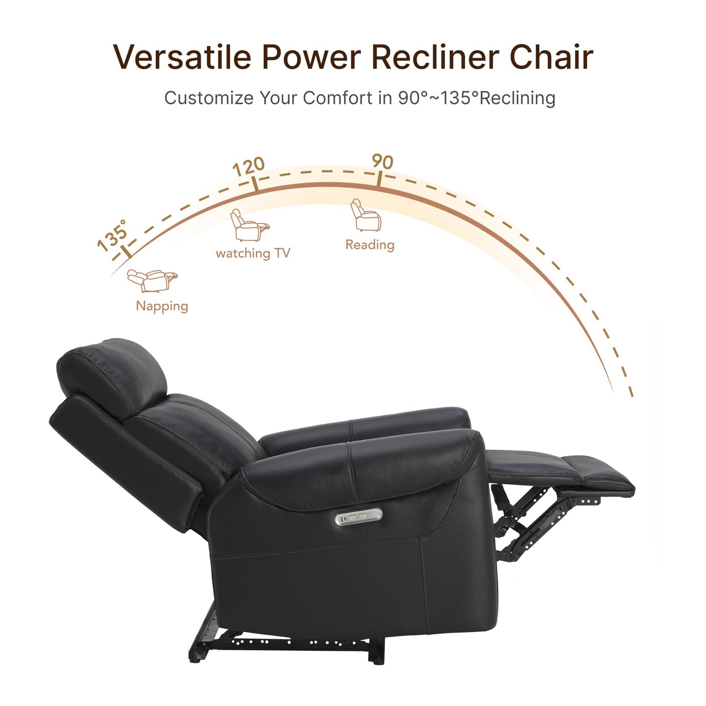KISLOT Leather Recliner Chair for Adults Wall Hugger RV Recliner with USB Charging Ports Electric Power Reclining Sofa for Living Room Home Theater Seating Bedroom