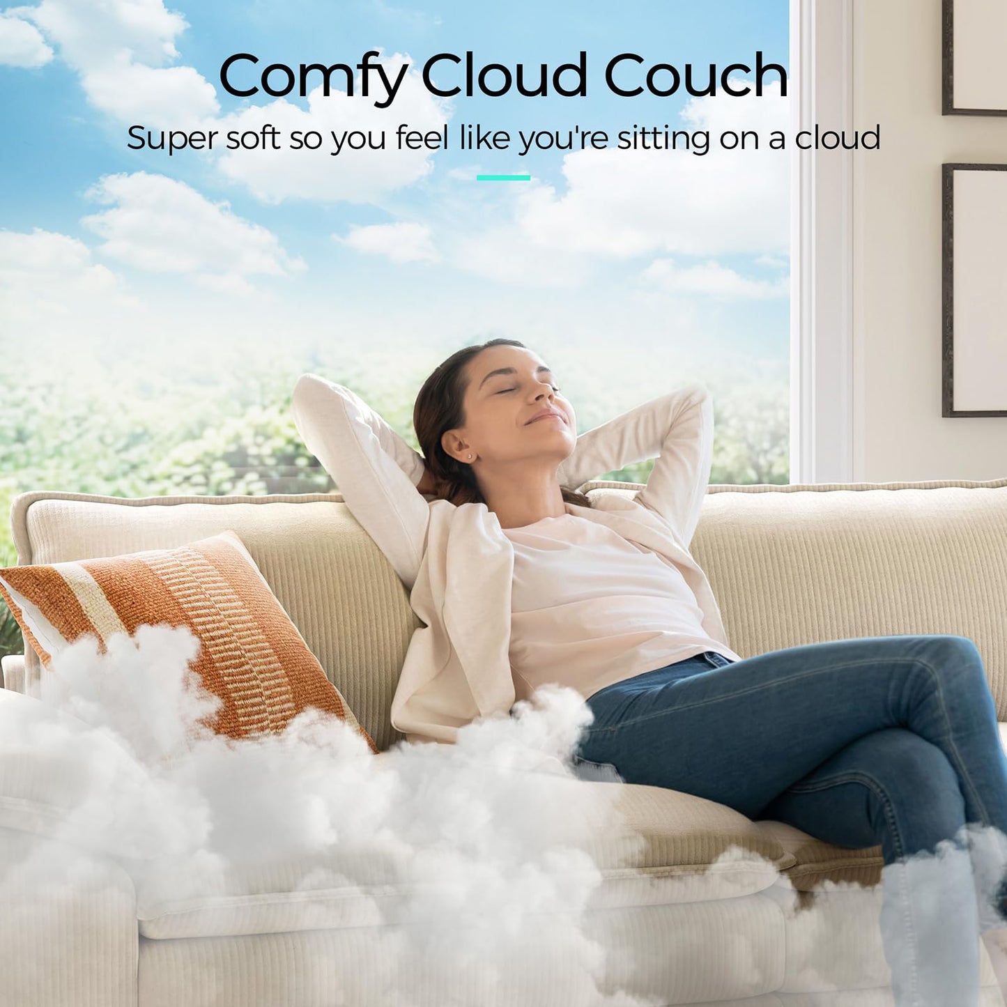 LINSY HOME 157'' Modular Sectional Sofa Beige Couch Corduroy Cloud Couches for Living Room, U Shaped Couch with Movable Ottoman, Modern Cloud Sectional Sofas for Bedroom and Apartment, Beige