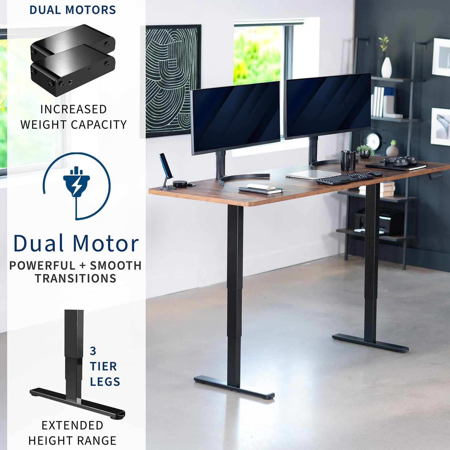 VIVO Electric 83 x 30 in Dual Motor Sit Stand Desk, Memory Height Adjustment, 2B Series, Rustic Vintage Brown Top Black Frame, DESK-KIT-2B8N