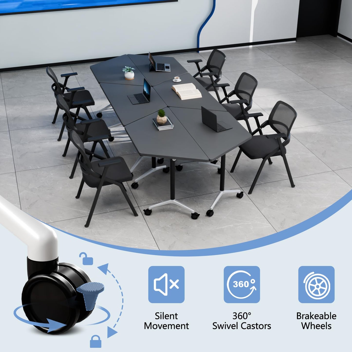 4 Pack Folding Conference Table,T-Shaped Conference Room Tables with Wheels, 47.2 in Modern Conference Table,Mobile Modular Seminar Meeting Desk for Classrooms,Office & Seminar (4, Dark Gray)