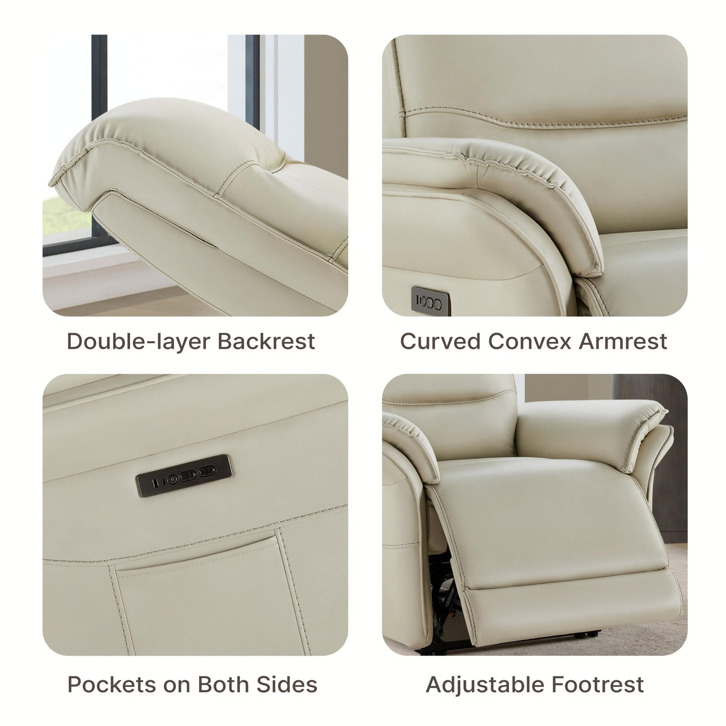 KISLOT Power Recliner Chair with Adjustable Headrest and Footrest, Dual Motor Leather Reclining Chair with USB/Type-C Charging, Zero Gravity Modern Electric Recliner for Adults Living Room Bedroom