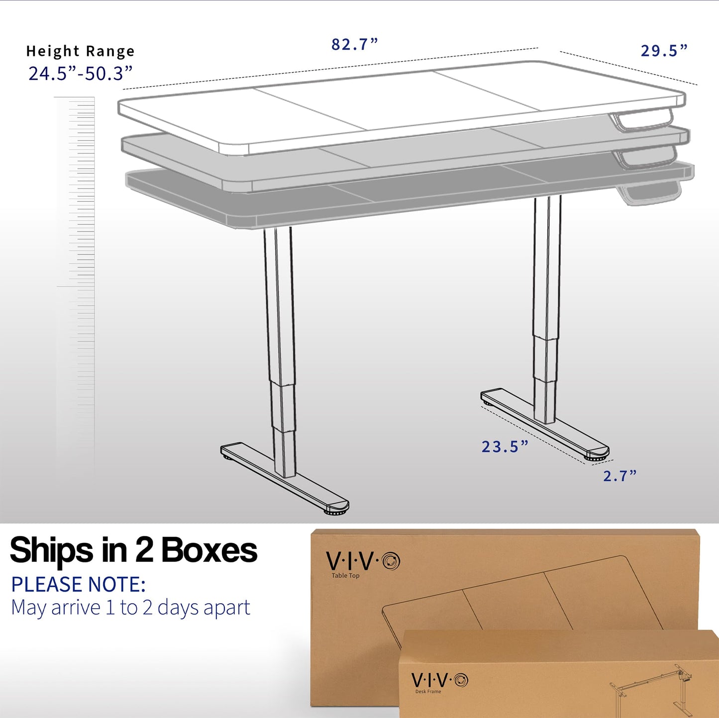 VIVO Electric 83 x 30 in Dual Motor Sit Stand Desk, Memory Height Adjustment, 2B Series, Black Top White Frame, DESK-KIT-2W8B