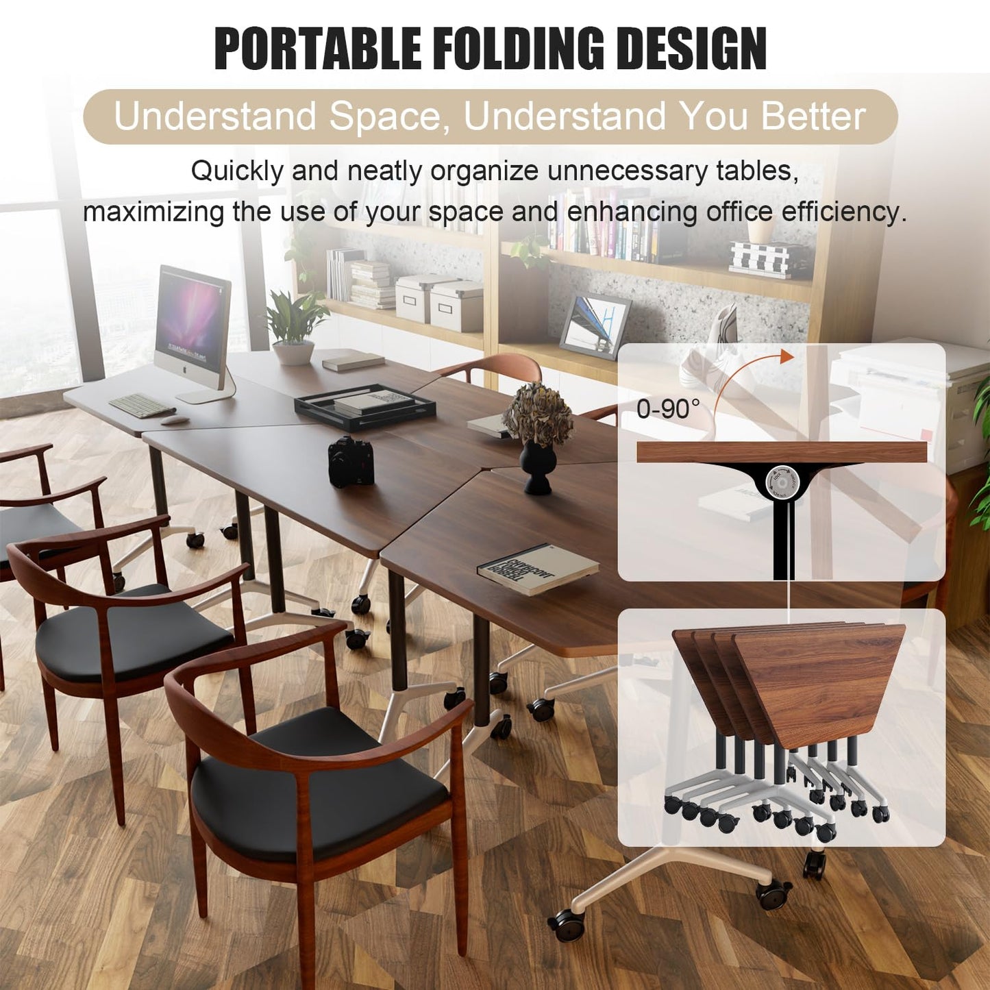 Modern Conference Table,47.2 Inch Meeting Seminar Table,Folding Conference Room Tables with Caster Wheels,Sturdy Mobile Training Table Business Boardroom Tables for 2-10 People,Support 550lbs (6pack)