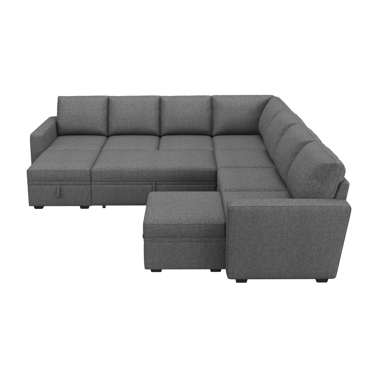 HONBAY Modular Sectional Sleeper Sofa with Pull Out Couch, Oversized U Shaped Sleeper Pull Out Bed with Storage Sectional Couches for Living Room - Dark Grey