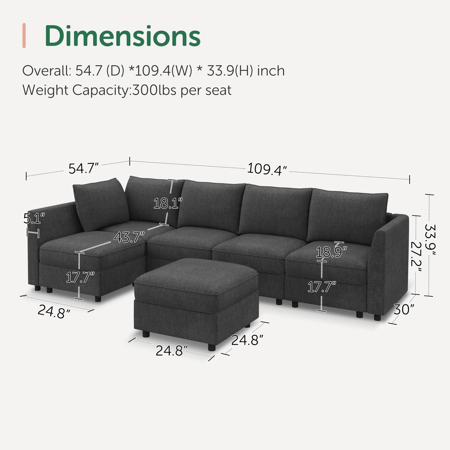 HONBAY Modular Sectional Couch L Shaped Sectional Sofa with Storage, Convertible Couches for Living Room - Snowflake Velvet Grey
