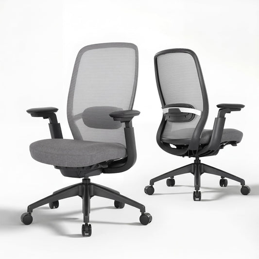 COLAMY Aether Executive Office Chair for Long Hours, One-Touch Easy Adjust Managerial Desk Chair with Levitating Seat Cushion & Pilot-Level Sync Armrests, 300 LBS Mid Back Mesh Computer Chair,Grey