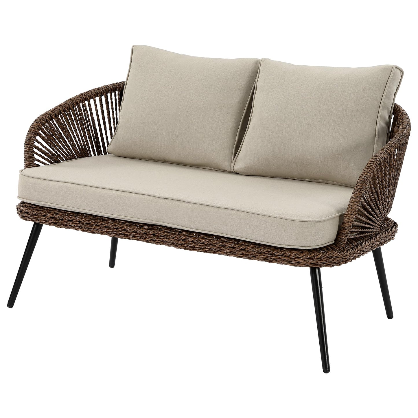 LITTLE TREE Wicker Patio Furniture Set with Coffee Table, 4 Piece Patio Sectional Furniture Set with Removable Cushions, Outdoor Conversation Set for Backyard, Garden, Porch, Balcony, Easy Assembly