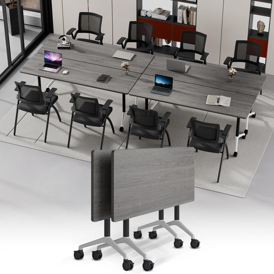 Modular Folding Conference Table with Wheels,2 Pack Mobile Conference Room Tables,Filp Top Rolling Meeting Training Tables for Office,Classroom,Library,Seminar,Boardroom,school(2pack,Grey,47in)