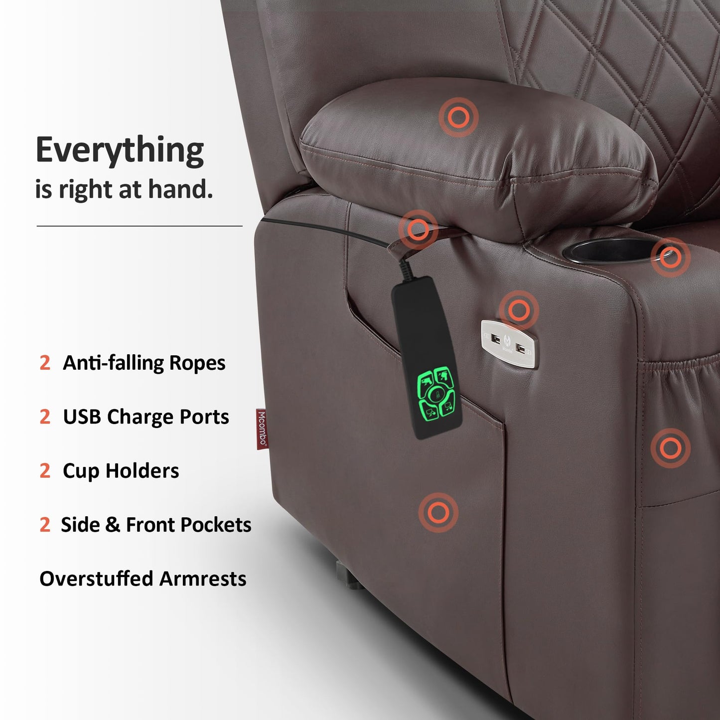 MCombo Small Power Lift Recliner Chair Sofa with Massage and Dual Heating, Adjustable Headrest for Elderly People Petite, USB Ports, 7111 (Single Motor, Dark Coffee)
