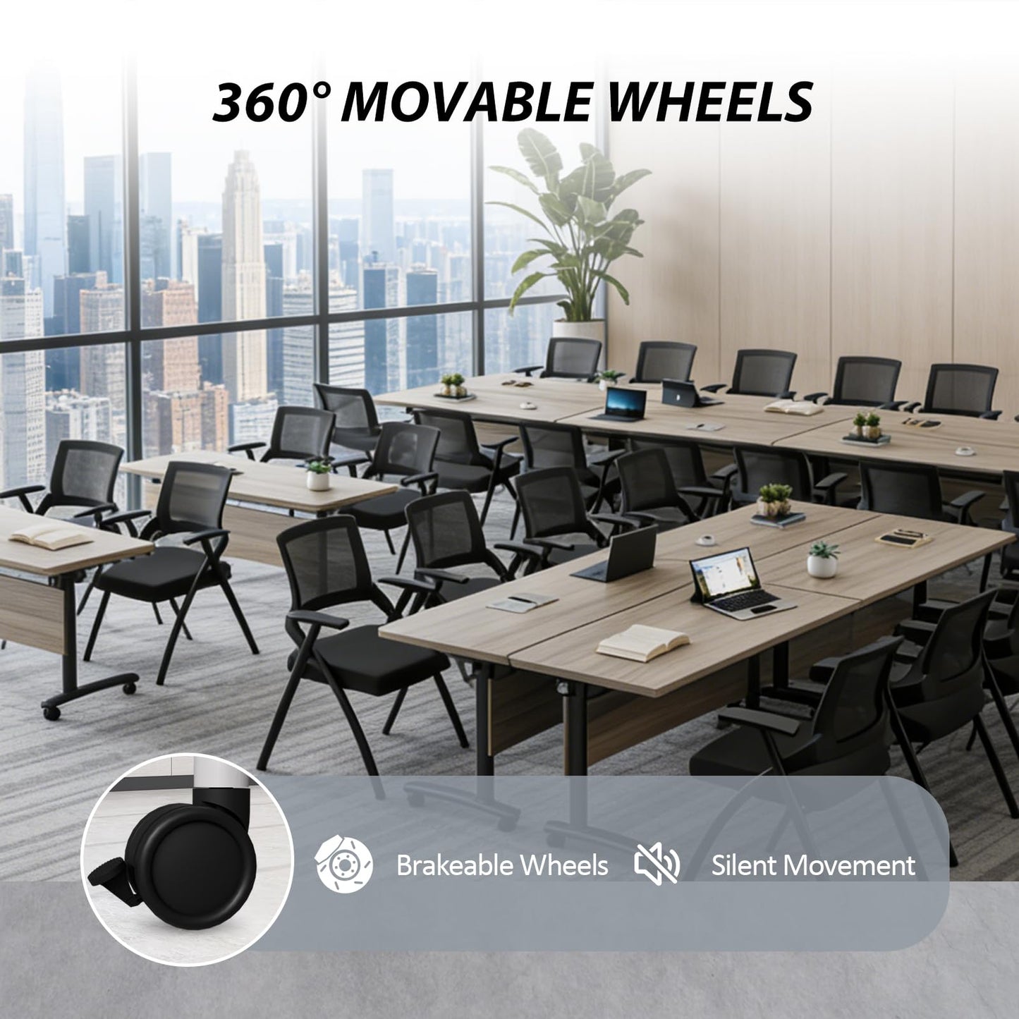 Folding Conference Room Table with Wheels, 6ft Modular Large Mobile Modern Conference Tables Office Meeting Training Table for Classroom(4, Gray, D 55")