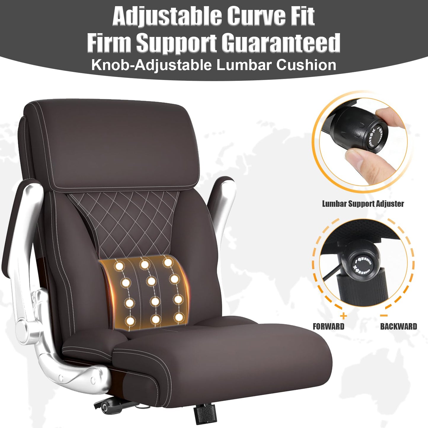 Ergonomic Leather Office Chair with Adjustable Lumbar Support, Flip-Up Armrests Desk Computer Chair, Swivel PC Chair with Rocking Function